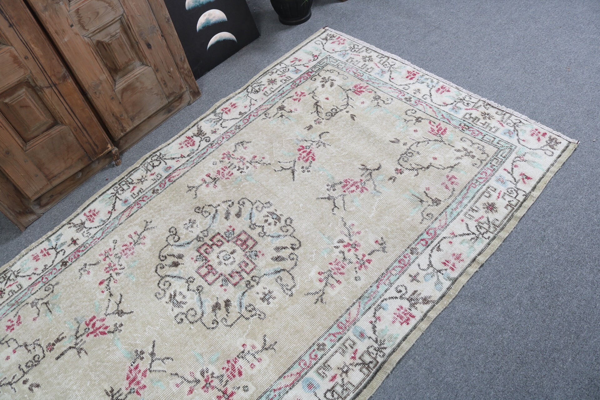 Turkish Rugs, Kitchen Rugs, 3.8x6.8 ft Area Rugs, Cool Rug, Beige Statement Rugs, Vintage Area Rug, Statement Rug, Office Rugs, Vintage Rug