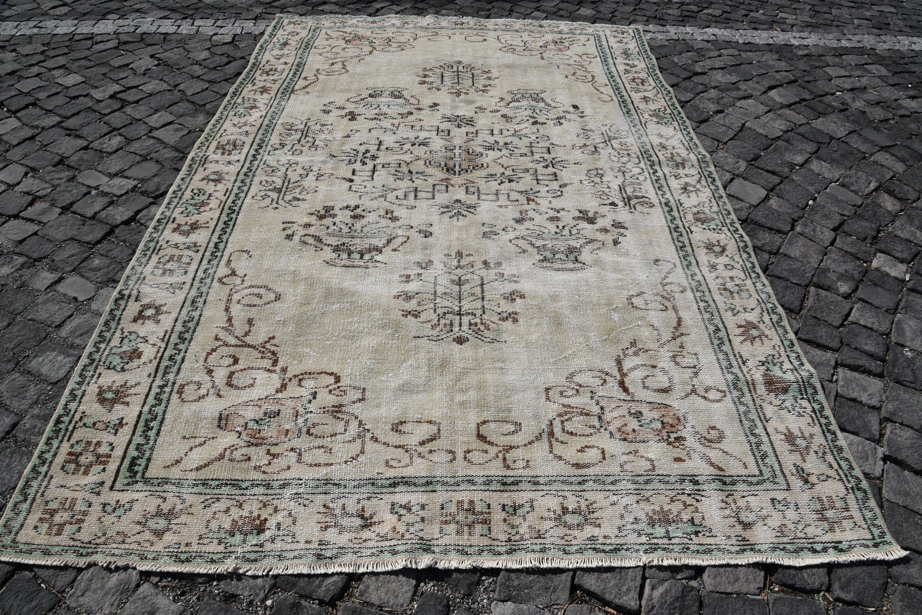 Renkli Halı, Vintage Halılar, Yemek Odası Halısı, 5.8x8.8 ft Büyük Halı, Oushak Halıları, Türk Halısı, Salon Halıları, Yatak Odası Halıları, Pastel Halılar