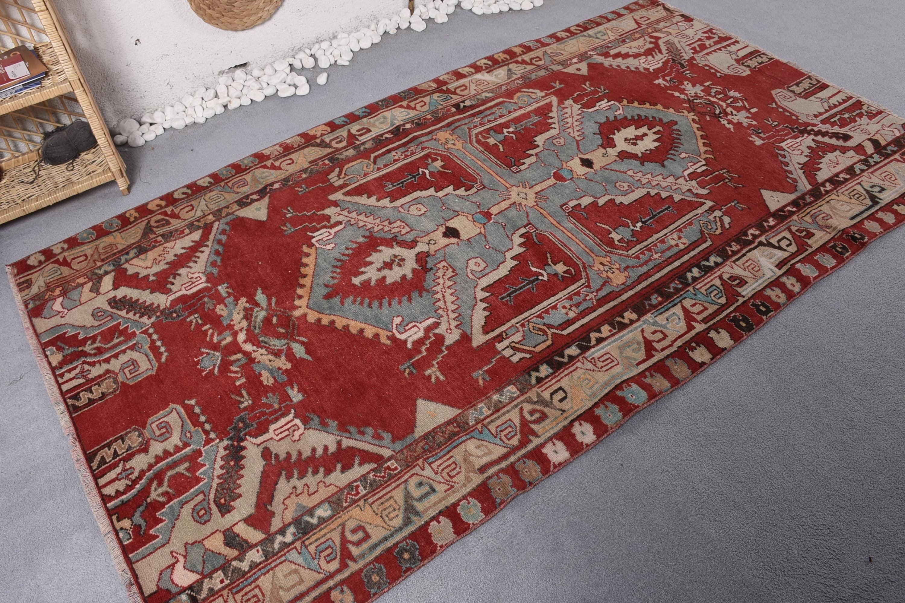 Luxury Rug, Vintage Rug, Kitchen Rug, Large Area Rug Rugs, 4.5x8 ft Area Rugs, Rugs for Nursery, Turkish Rug, Red Floor Rug