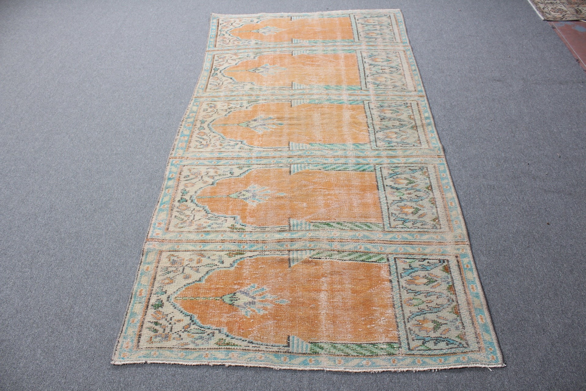 Türk Halısı, Oturma Odası Halısı, Alan Kilimleri, Ev Dekorasyonu Halısı, 3.8x7.7 ft Alan Kilimi, Sevimli Halı, Vintage Halı, Turuncu Ev Dekor Halısı, Antika Halı