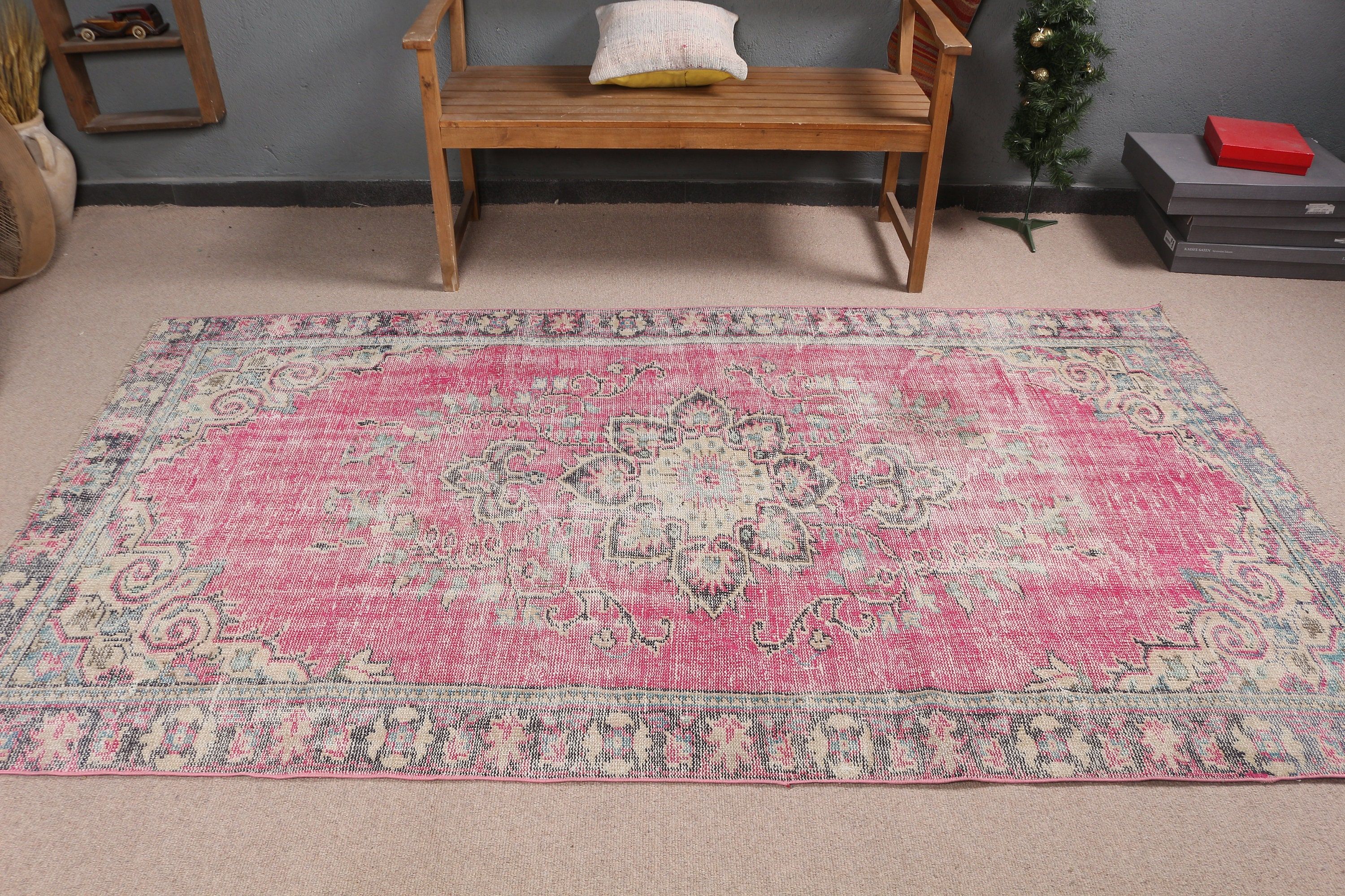 Vintage Rug, Turkish Rug, Nursery Rugs, Oushak Rugs, Anatolian Rug, Floor Rug, Rugs for Floor, Pink Anatolian Rug, 4.6x8.2 ft Area Rugs