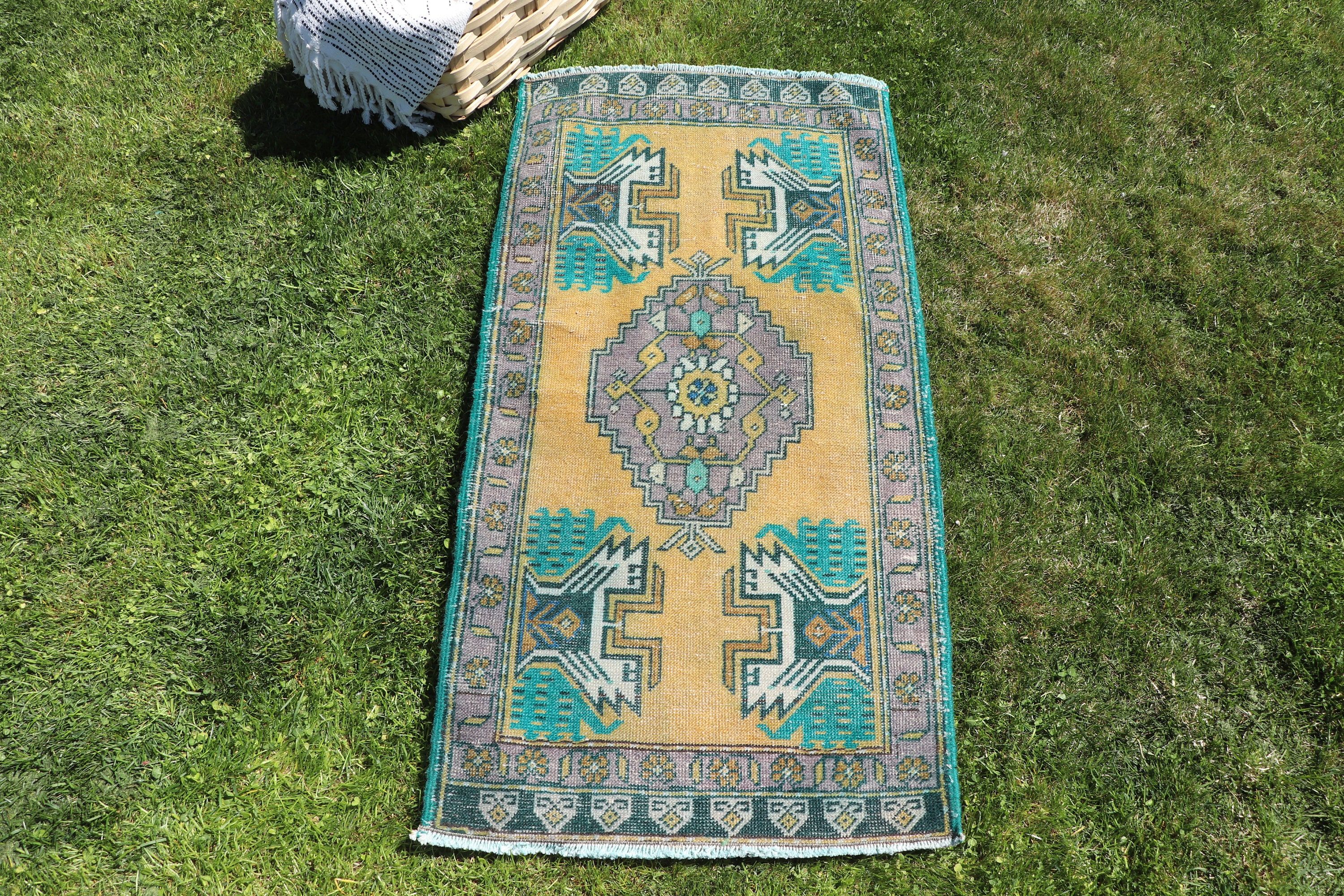 Anadolu Halısı, 1.7x3.3 ft Küçük Halılar, Sarı Oushak Halısı, Küçük Vintage Halılar, Vintage Halılar, Geometrik Halılar, Türk Halısı, Araba Paspas Halıları