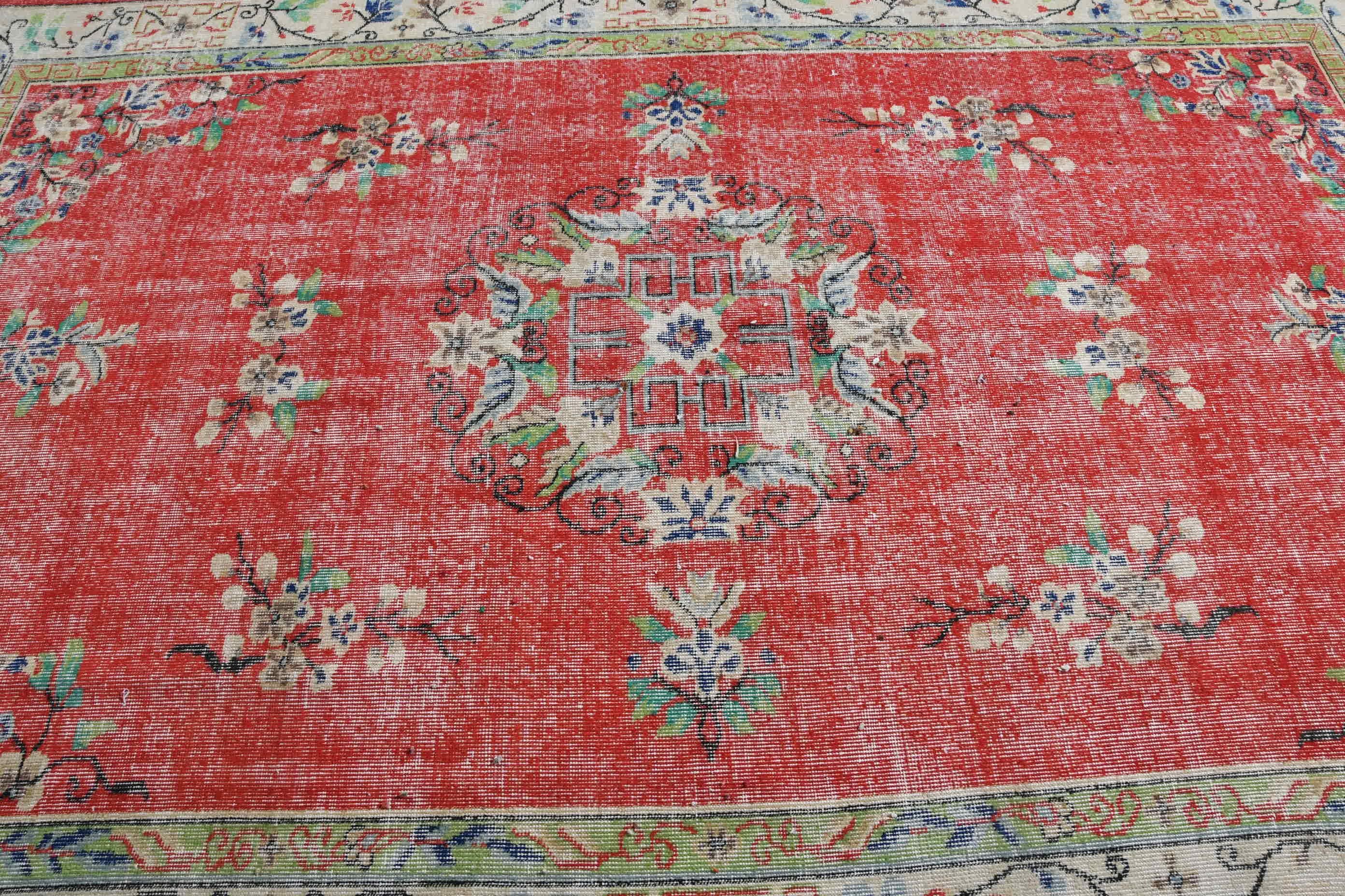 Living Room Rug, Red Anatolian Rug, Designer Rug, Kitchen Rug, Bedroom Rugs, 6.1x9.6 ft Large Rugs, Turkish Rug, Vintage Rugs