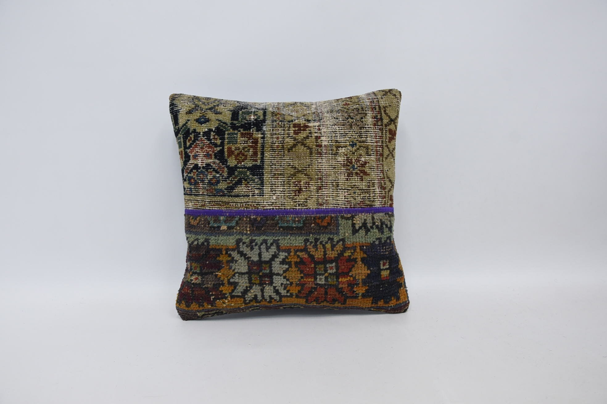 Home Decor Pillow, Kilim Pillow, Pillow for Sofa, Accent Throw Cushion Cover, 16"x16" Beige Pillow Case, Accent Throw Cushion