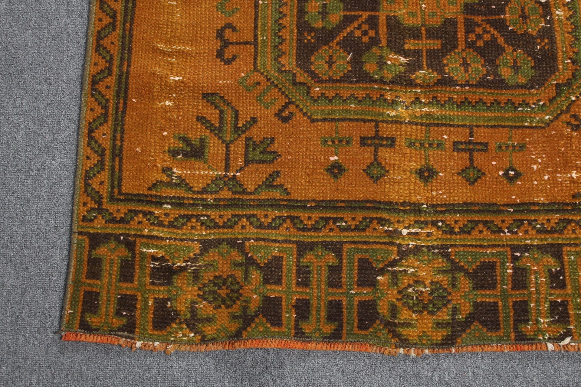 Türk Halıları, Vintage Halı, Turuncu 2.9x11.1 ft Runner Halısı, Aztek Halısı, Koridor Halısı, Merdiven Halıları, Yer Halısı, Ev Dekor Halısı