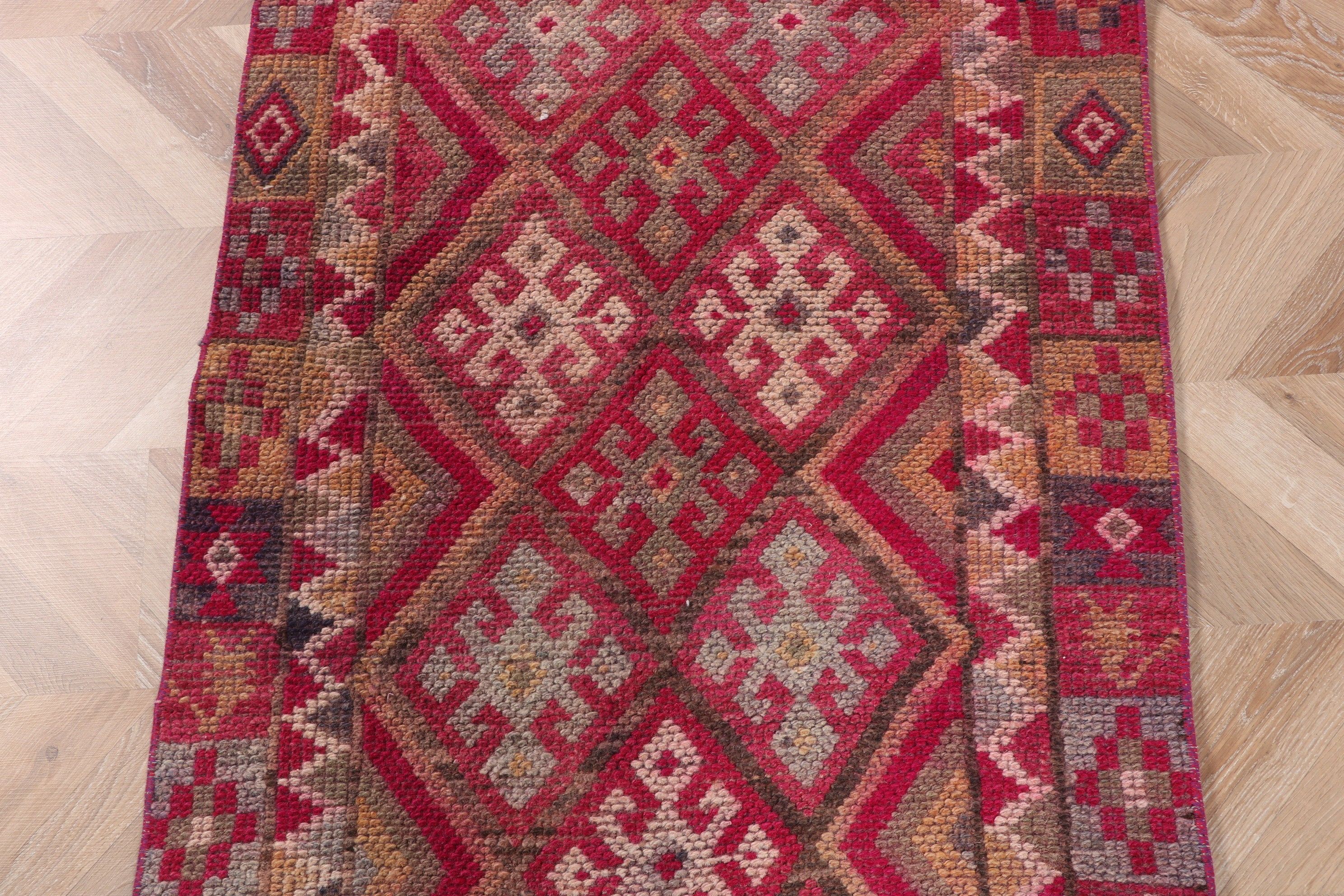 Oriental Rug, Turkish Rugs, Wool Rug, Rugs for Kitchen, Vintage Rugs, Pink Moroccan Rugs, Beni Ourain Runner Rugs, 2.5x12.2 ft Runner Rug