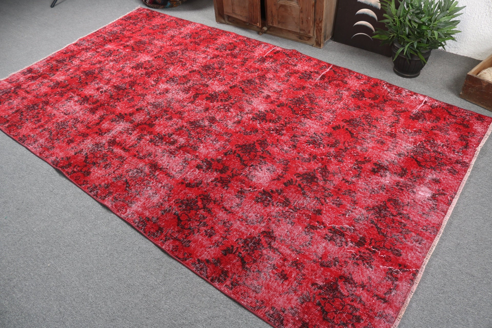 Handwoven Rug, Vintage Rug, Dining Room Rug, Red  5x8.9 ft Large Rug, Bedroom Rugs, Turkish Rugs, Large Oushak Rug, Boho Rugs