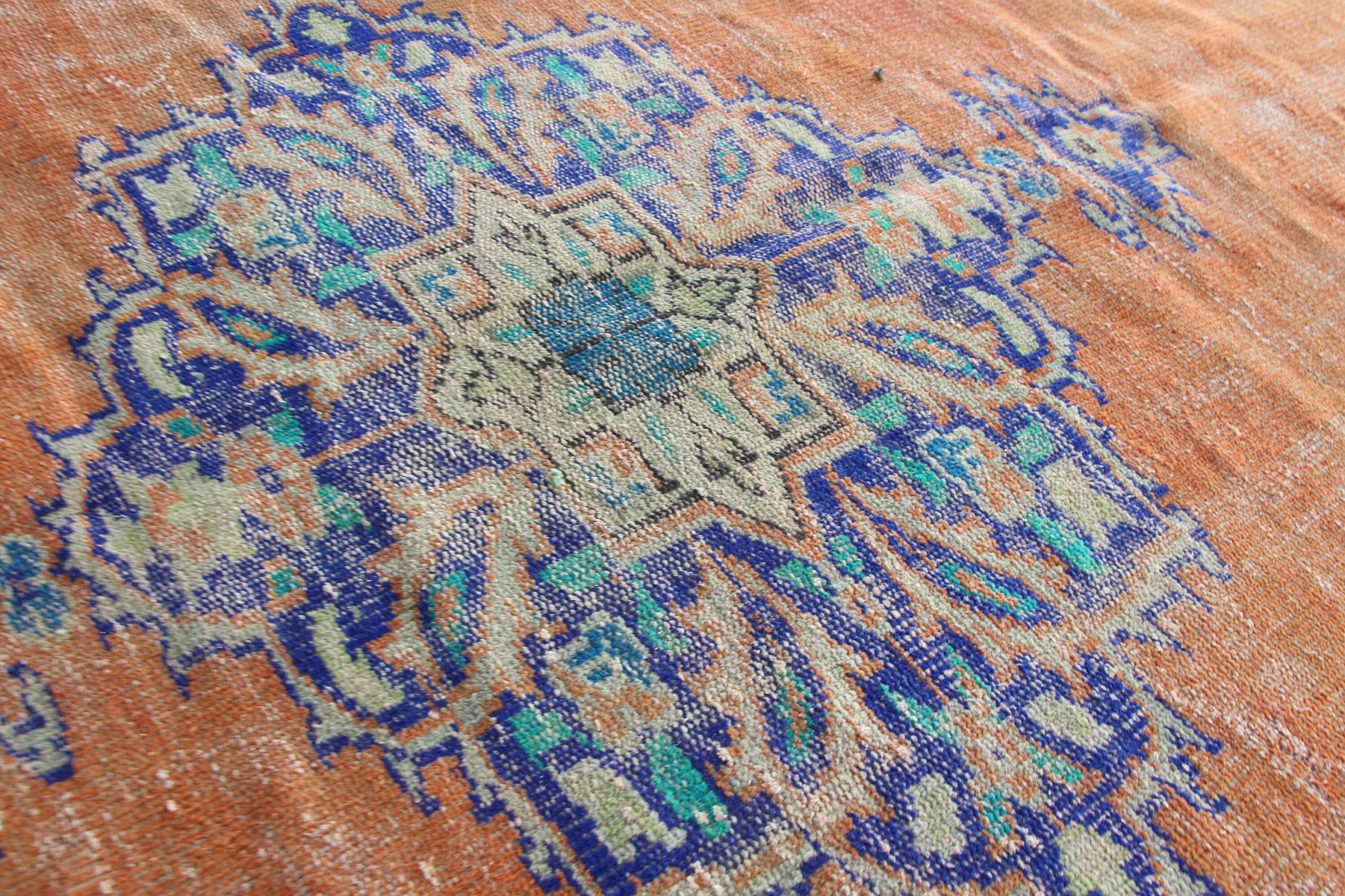 Turkish Rug, Nursery Rugs, Vintage Rugs, 4.3x8.1 ft Area Rug, Oushak Rug, Rugs for Indoor, Art Rugs, Kitchen Rugs, Orange Moroccan Rug