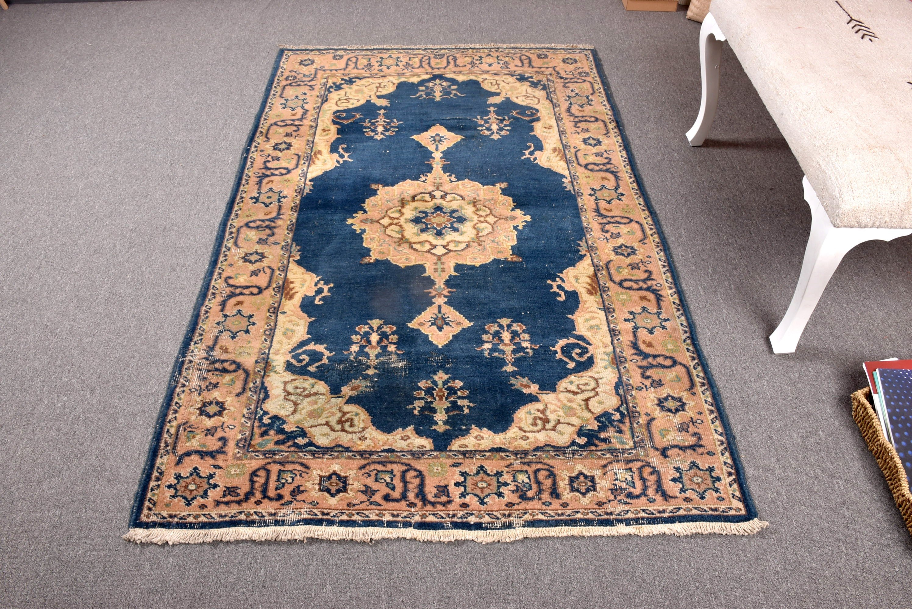 Geleneksel Halı, Oushak Halılar, Mavi Modern Halı, Vintage Halılar, 3,8x6 ft Accent Halı, Boho Accent Halı, Yatak Odası Halısı, Türk Halısı, Anadolu Halıları