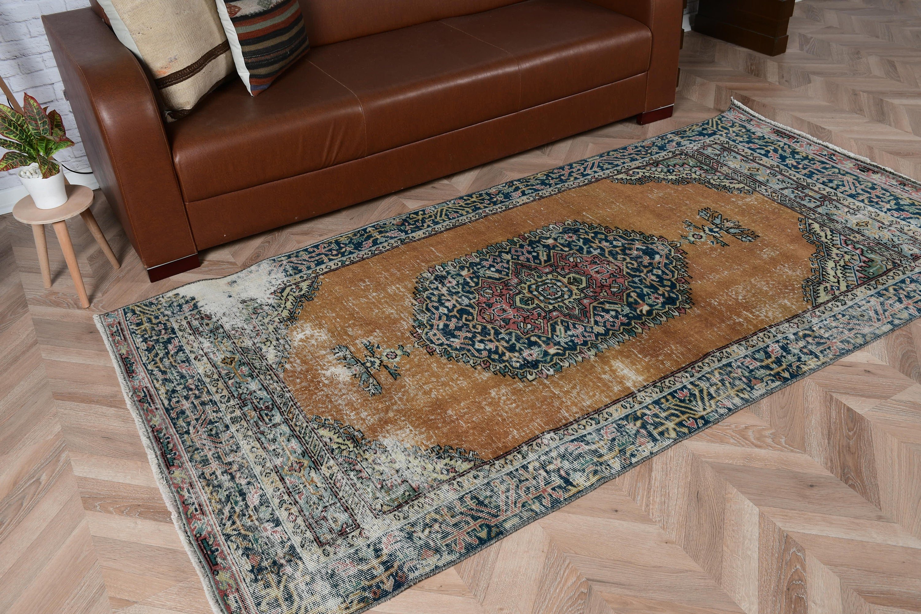 Vintage Rugs, Rugs for Indoor, Antique Rug, Turkish Rug, Kitchen Rugs, Natural Rugs, Blue  4x7.8 ft Area Rug