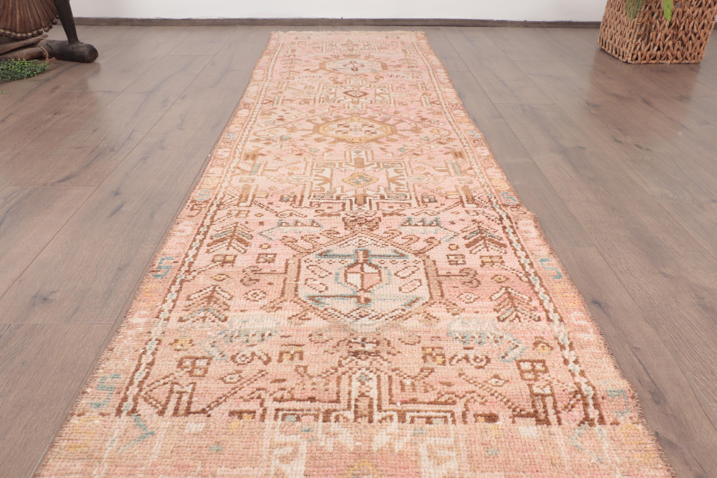 Mutfak Halıları, 2.2x8.4 ft Runner Halı, Vintage Halı, Türk Halıları, Geometrik Halılar, Vintage Runner Halıları, Pembe Boho Halı, Yer Halıları