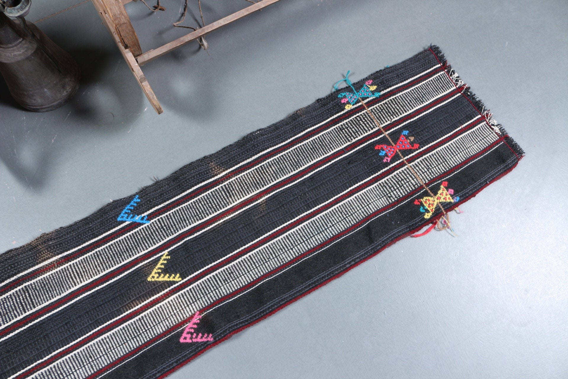 Kilim, Siyah Oryantal Halı, Yer Halıları, Mutfak Halıları, Türk Halıları, Koridor Halıları, Vintage Halılar, Koridor Halısı, 1.6x6.4 ft Yolluk Halısı