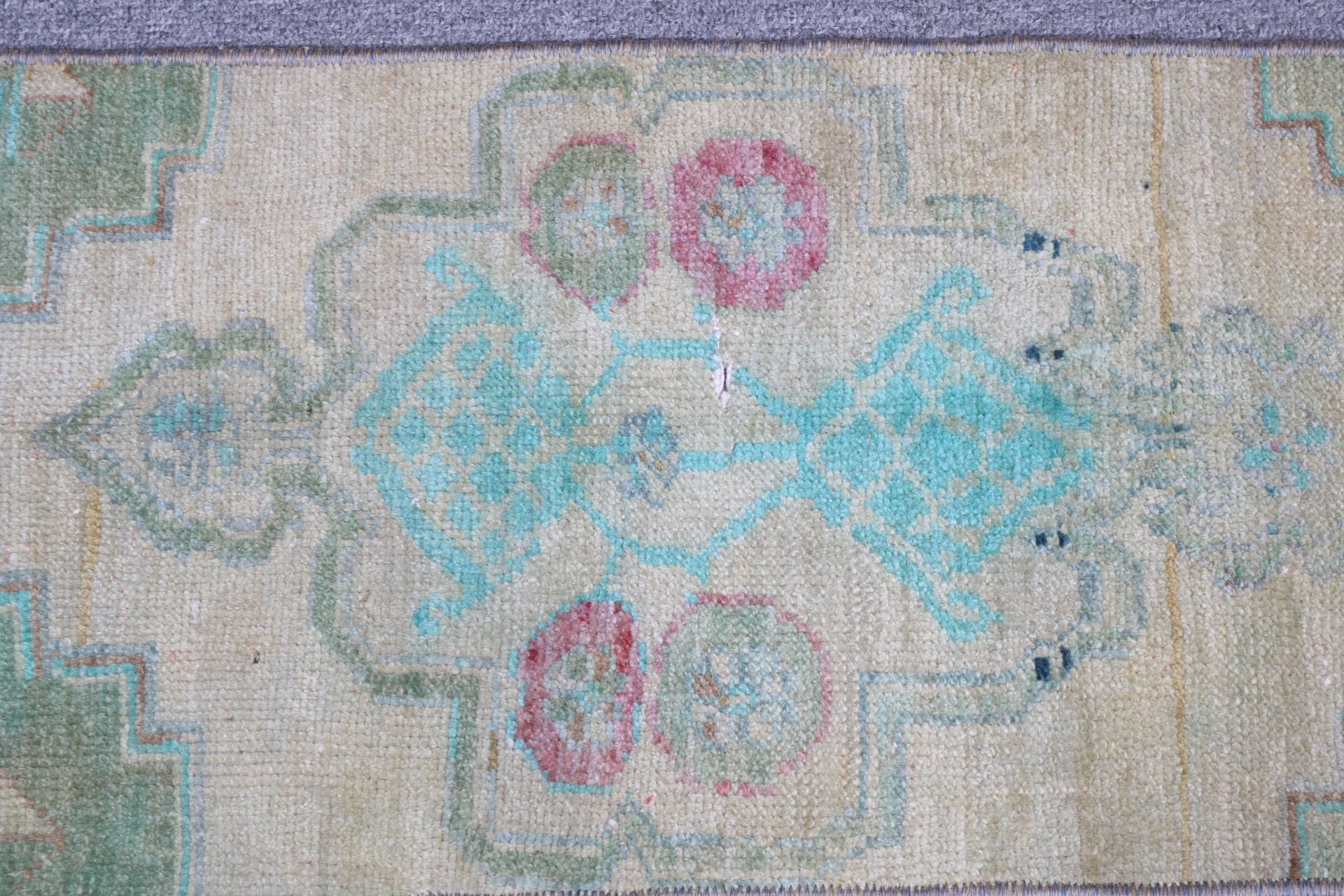 Vintage Halılar, Yeşil Oushak Halılar, Mutfak Halısı, Antika Halı, Türk Halısı, 1.1x2.9 ft Küçük Halı, Banyo Halıları, Duvara Asma Halılar, Yün Halılar