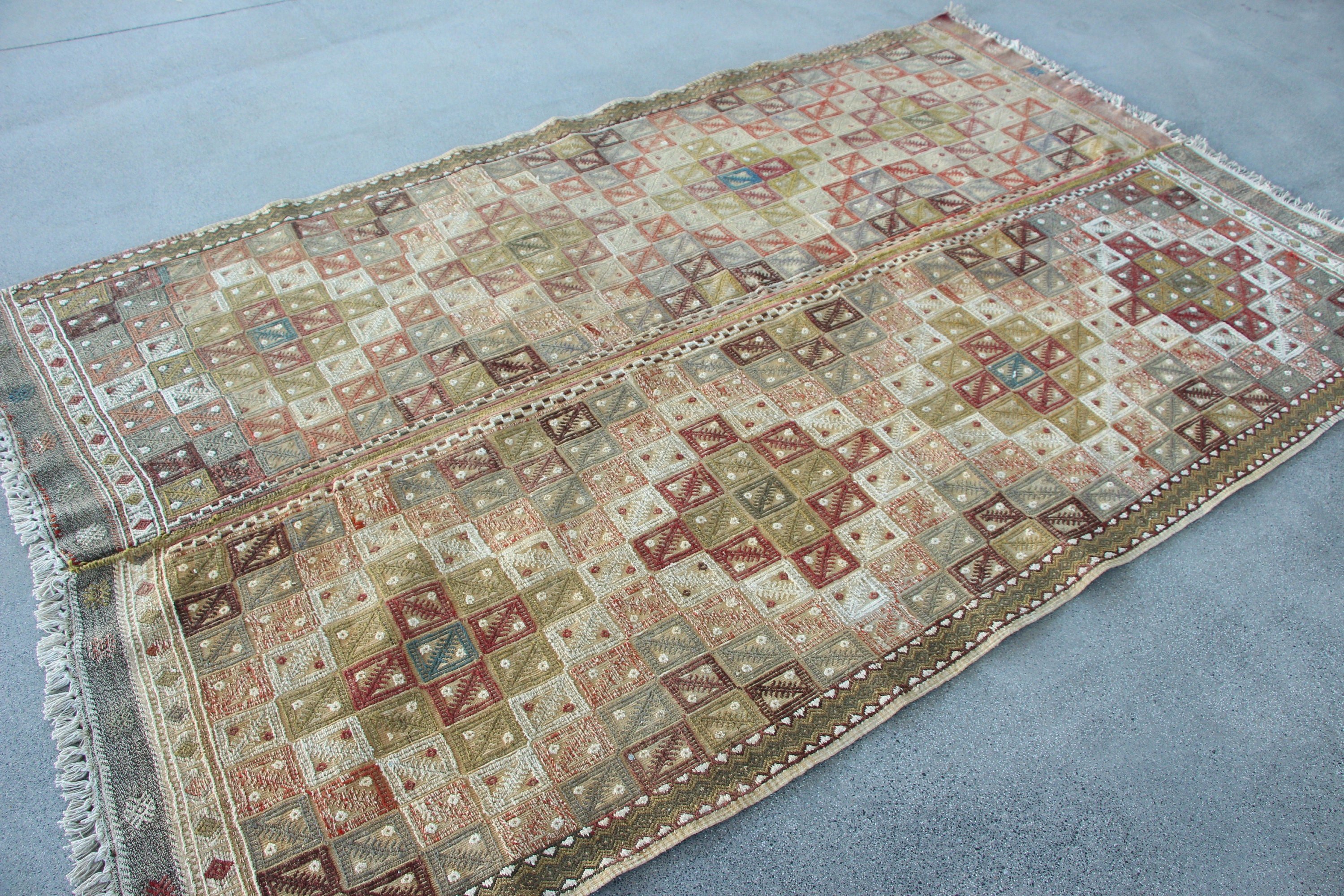 Salon Halıları, Vintage Halılar, 5,1x8,3 ft Büyük Halılar, Oturma Odası Halısı, Türk Halısı, Boho Halısı, Kilim, Yer Halısı, Gökkuşağı Oushak Halısı