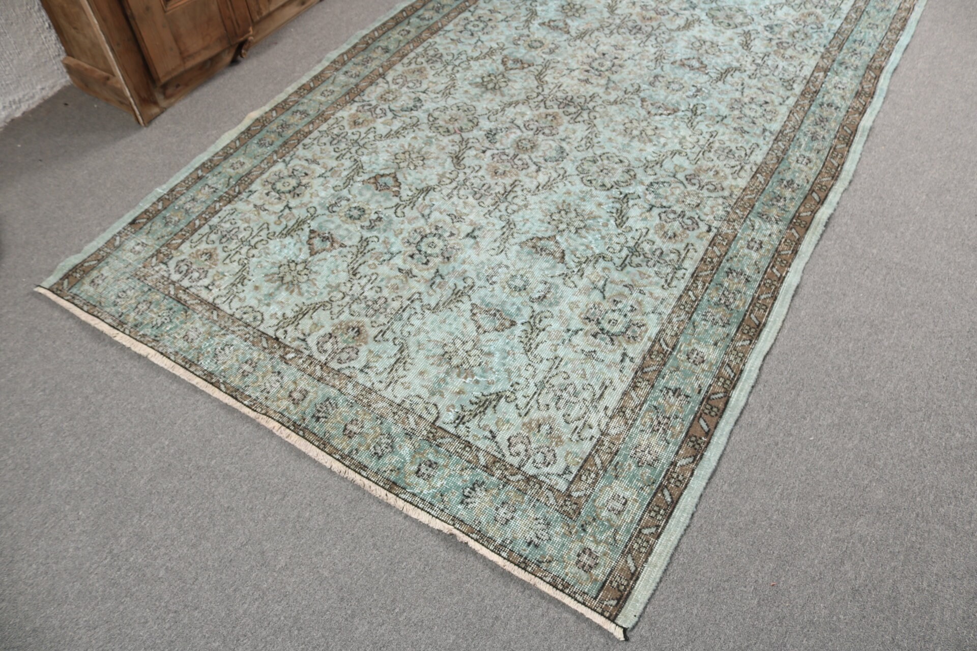 Büyük Vintage Halı, Yatak Odası Halısı, Vintage Halılar, Türk Halıları, Büyük Oushak Halısı, Oryantal Halılar, 5x8,3 ft Büyük Halı, Yeşil Antika Halı