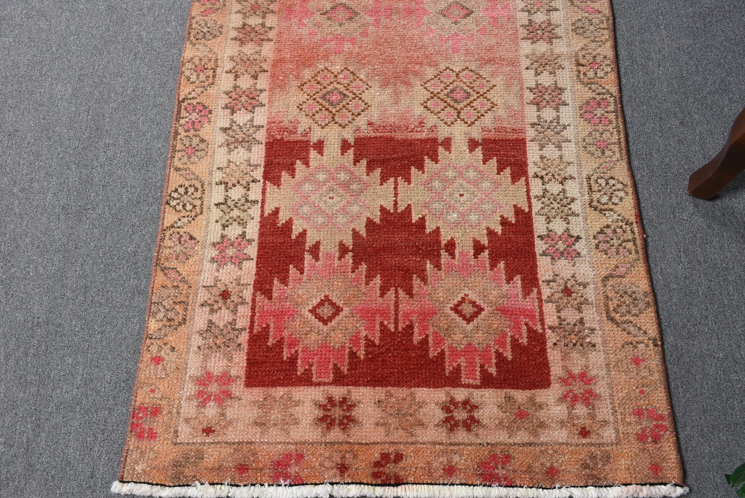 Yer Halısı, Vintage Halılar, Merdiven Halıları, 2,8x11,9 ft Yolluk Halısı, Turuncu Oushak Halısı, Koridor Halısı, Türk Halıları, Ev Dekorasyonu Halıları, Yatak Odası Halısı