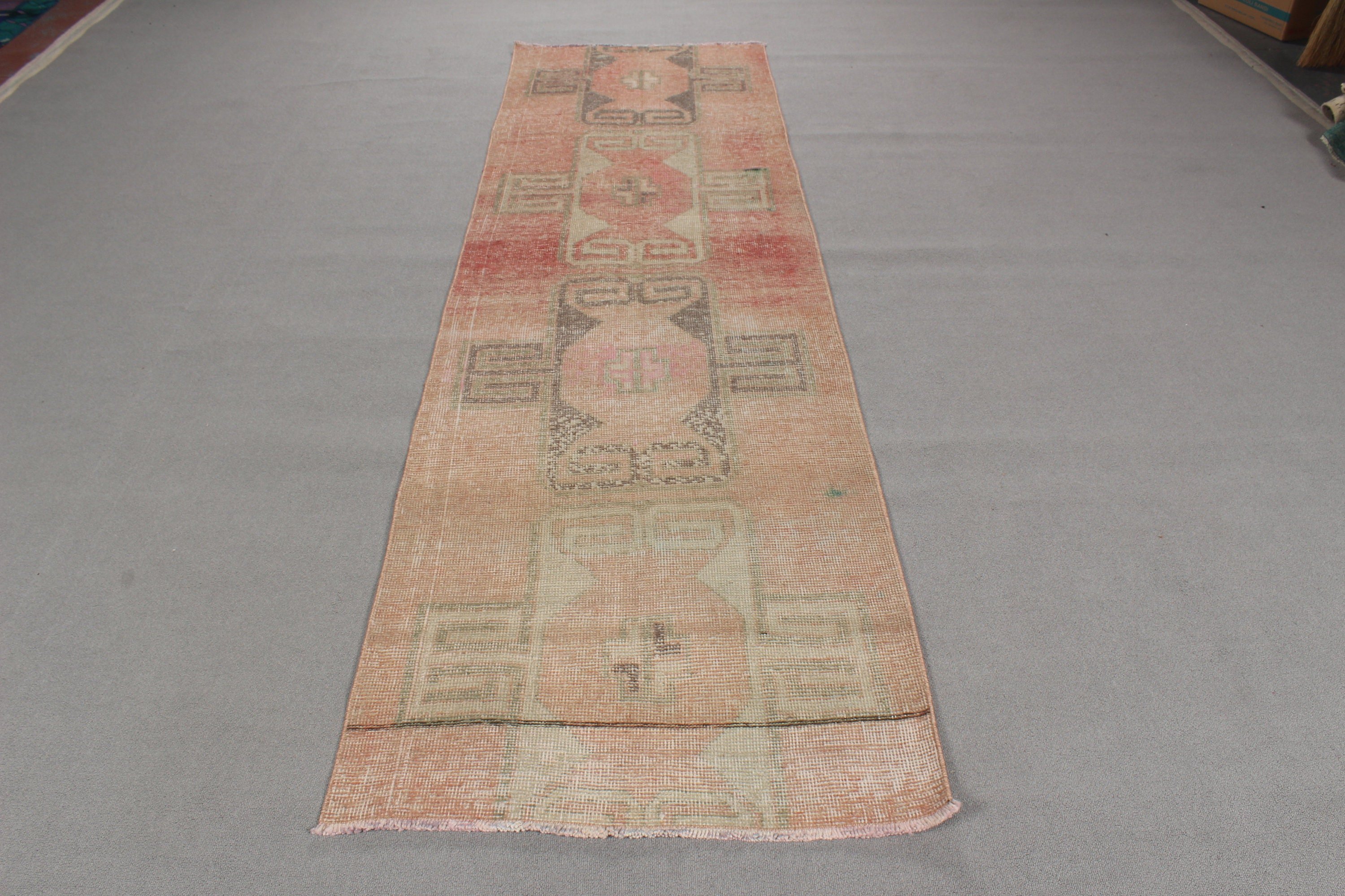 Türk Halıları, 2.7x9.4 ft Runner Halıları, Koridor Halıları, Modern Halı, Boho Halı, Vintage Halı, Vintage Runner Halıları, Pembe Mutfak Halısı