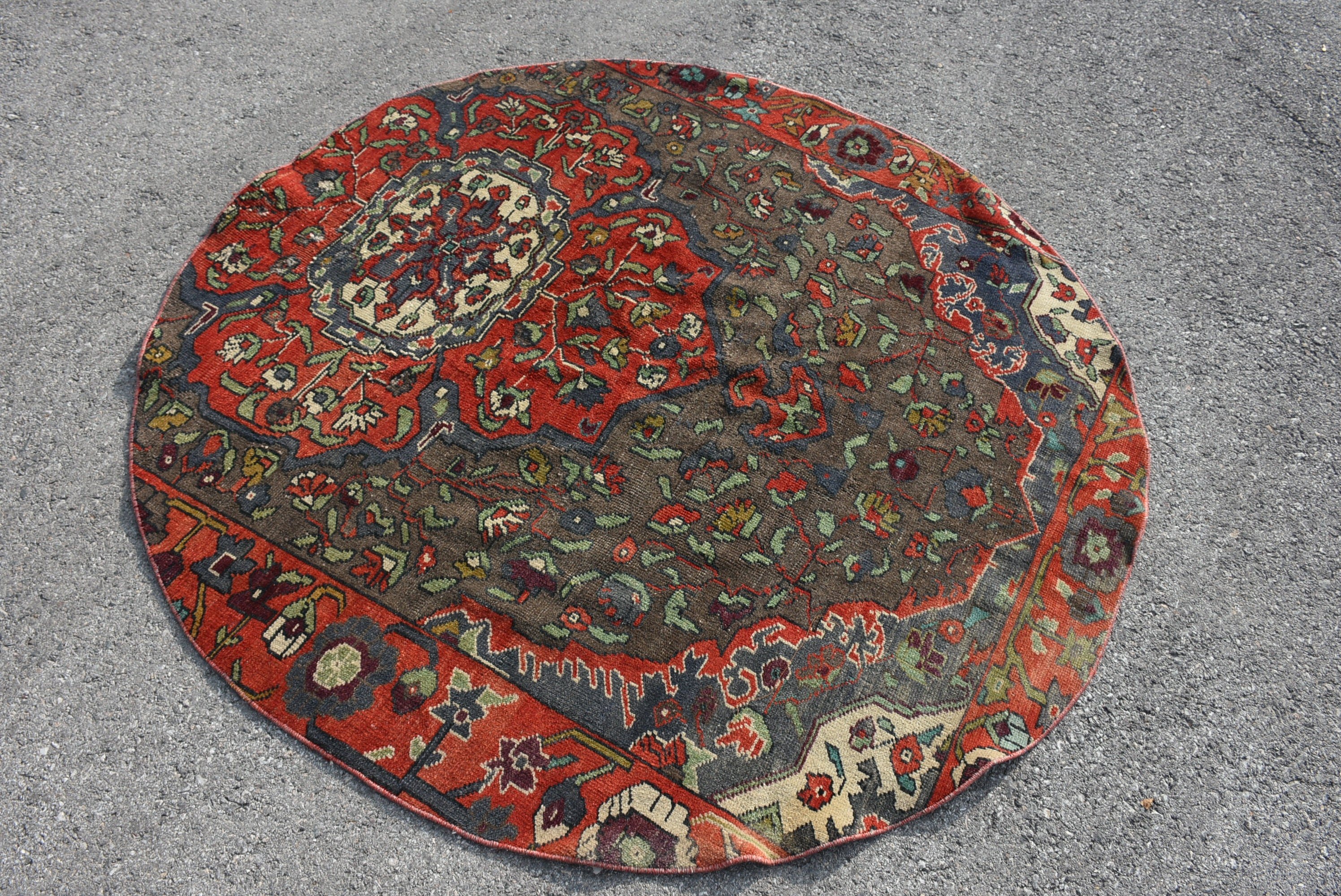 Vintage Halı, Kırmızı Yatak Odası Halısı, Yer Halıları, Yatak Odası Halıları, 5.2x5.2 ft Alan Halısı, Çocuk Halısı, Oushak Halısı, Türk Halısı, Oryantal Halı