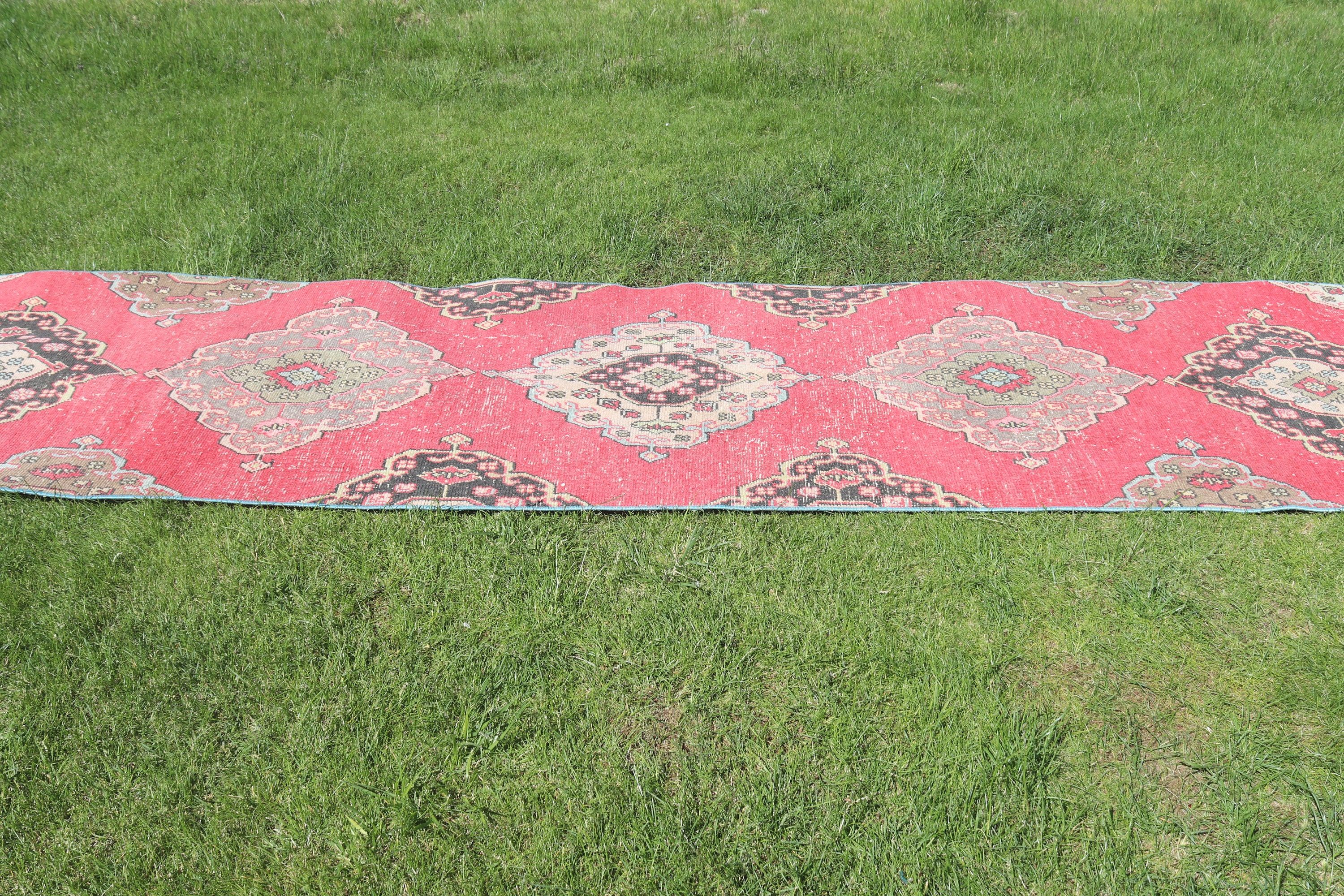 Uzun Yolluk Halıları, Yün Halıları, Türk Halısı, Vintage Halı, Kırmızı Geometrik Halılar, 2.9x12.8 ft Runner Halıları, Vintage Runner Halıları, Oryantal Halı