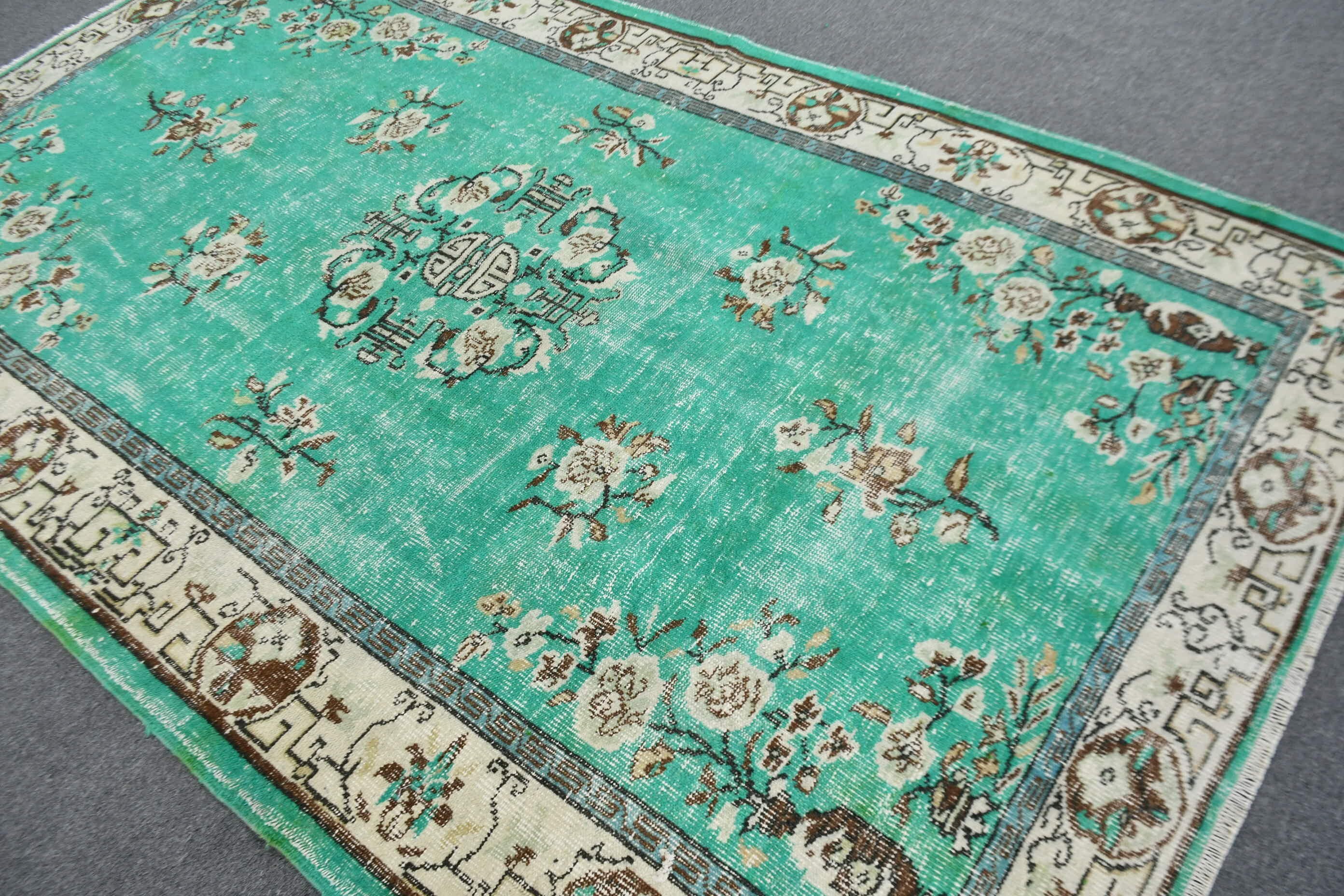 Floor Rug, Turkish Rug, Dining Room Rugs, Salon Rug, Vintage Rug, Retro Rug, Green Cool Rugs, Oriental Rugs, 5.8x9.7 ft Large Rugs