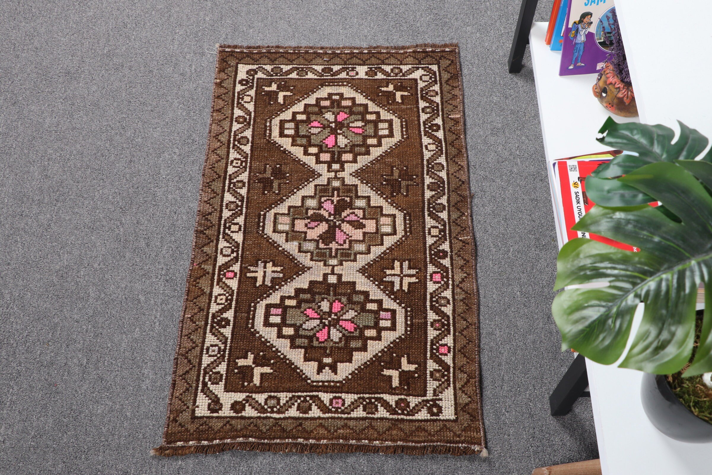 Brown Bedroom Rugs, 1.5x2.6 ft Small Rug, Bedroom Rug, Nursery Rug, Bath Rug, Vintage Rugs, Turkish Rugs, Rugs for Nursery