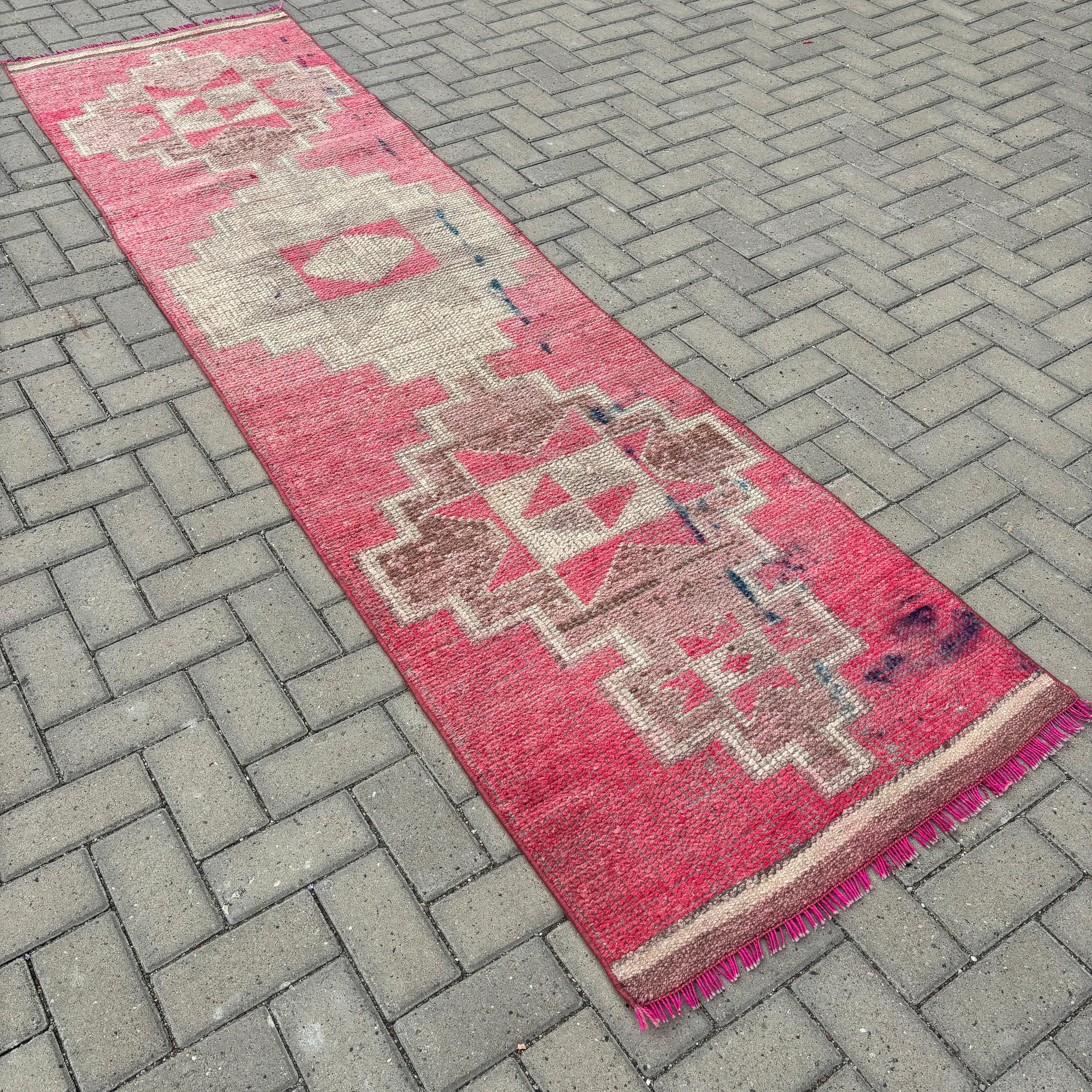 Long Runner Rugs, Turkish Rug, Antique Rugs, Vintage Rugs, Corridor Rug, 2.6x10 ft Runner Rugs, Oushak Rug, Modern Rug, Pink Oriental Rug