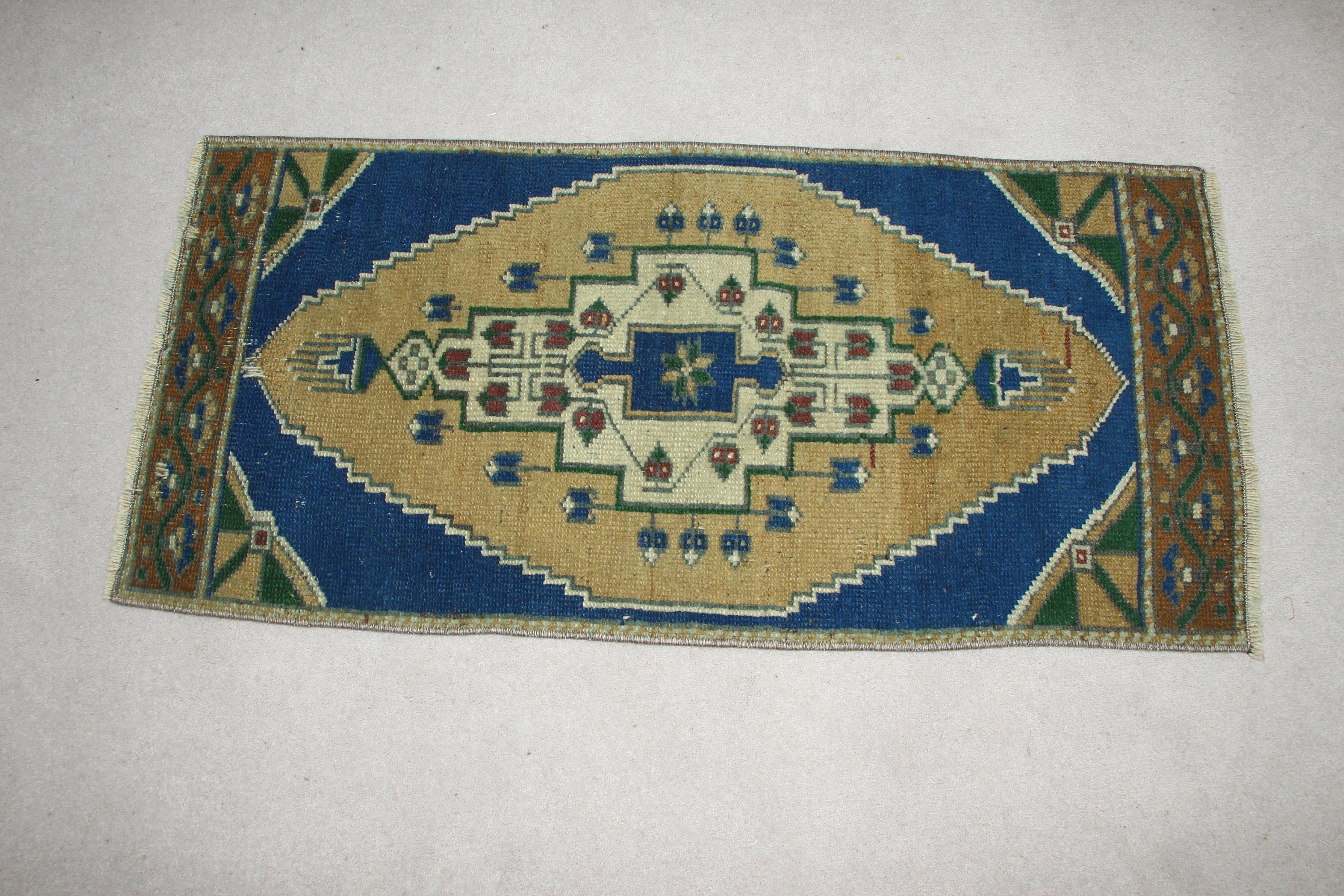 Car Mat Rug, Moroccan Rugs, Turkish Rugs, Blue  1.4x2.9 ft Small Rugs, Bohemian Rugs, Antique Rug, Vintage Rug, Bathroom Rugs