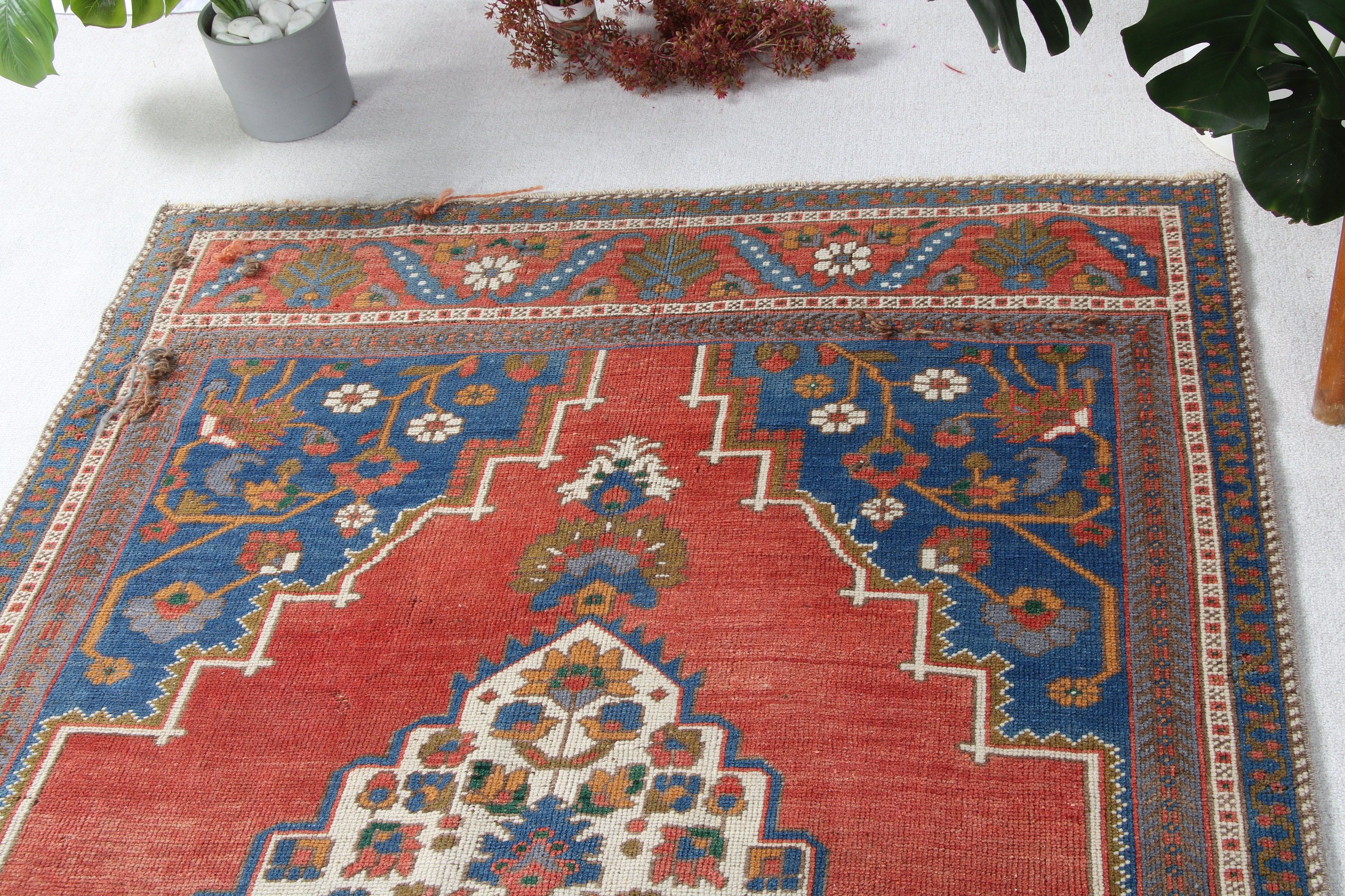 Floor Rugs, Red Neutral Rug, Aztec Rugs, Vintage Rug, 4.2x8.3 ft Area Rugs, Living Room Rugs, Antique Rugs, Vintage Area Rugs, Turkish Rugs