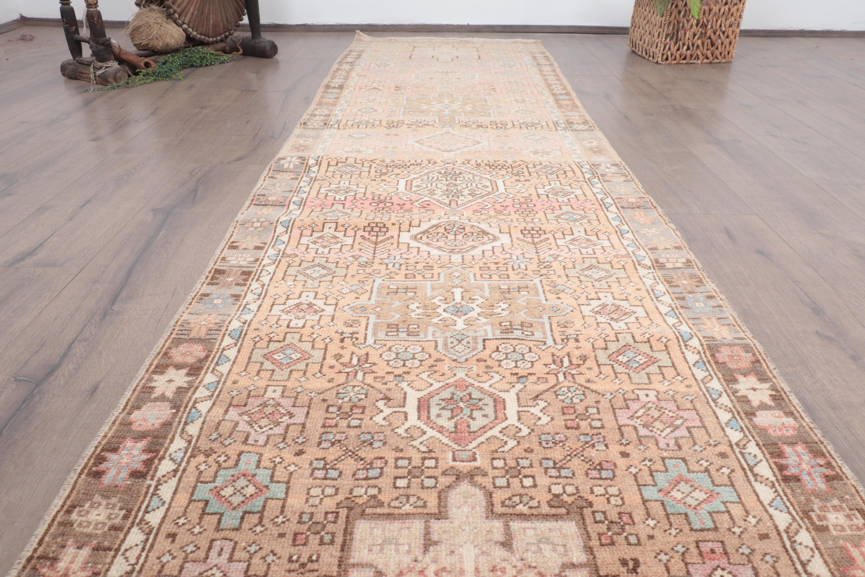 Vintage Halı, 2.6x9.5 ft Runner Halıları, Vintage Runner Halıları, Etnik Halı, Bej İfade Halıları, Türk Halıları, Mutfak Halısı, Nötr Halı