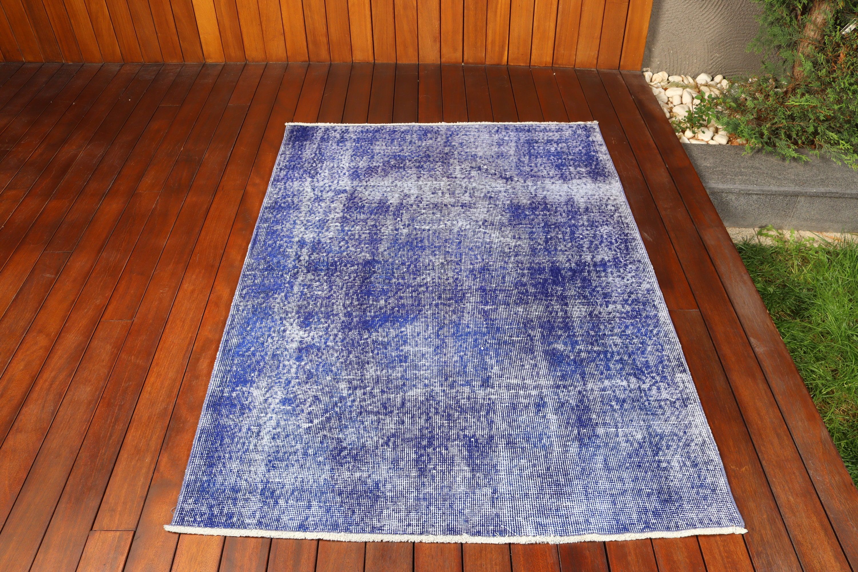 Blue Neutral Rug, Decorative Rug, Luxury Rug, Rugs for Vintage Accent, Turkish Rug, Vintage Rugs, 3.8x5.3 ft Accent Rug