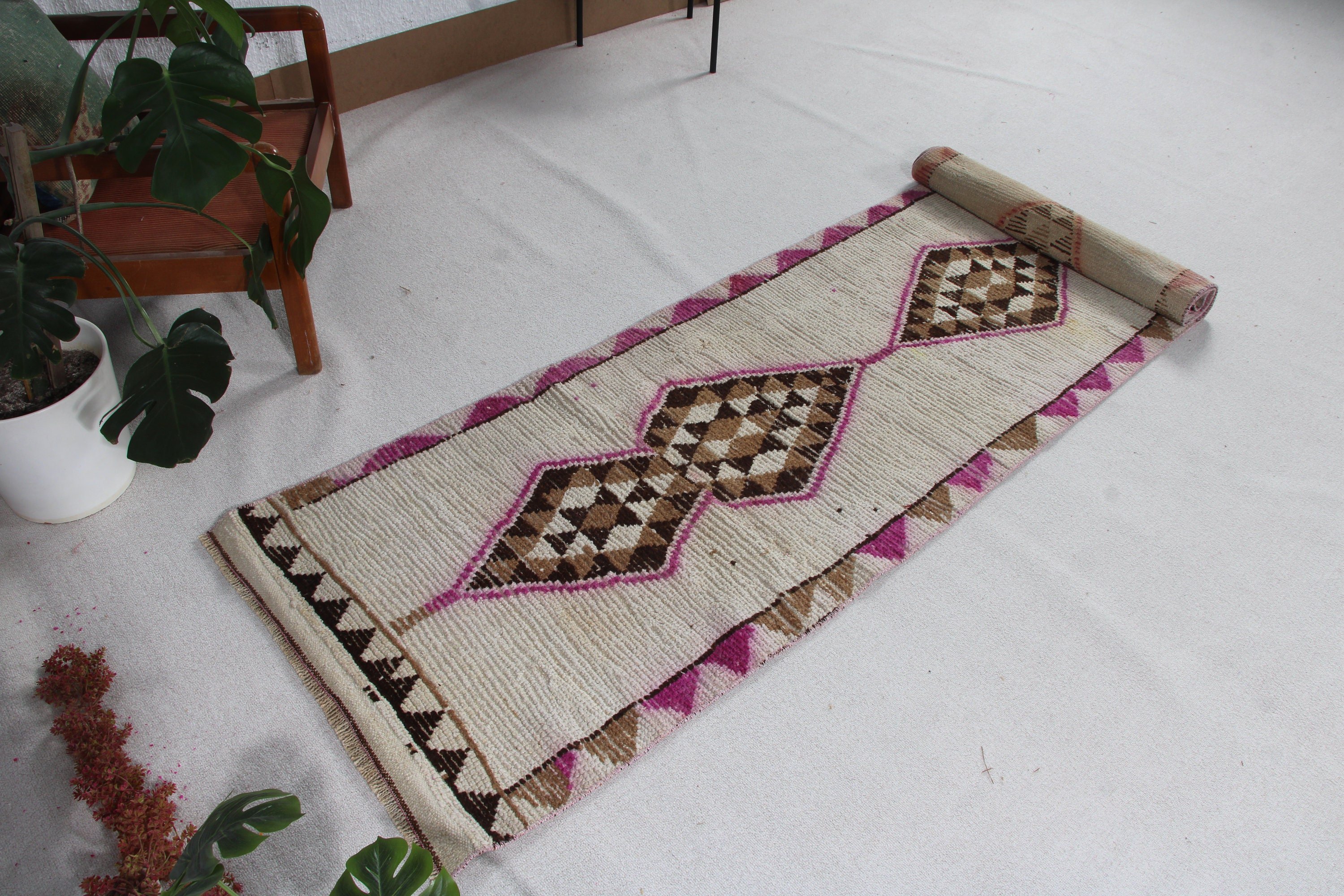 Türk Halısı, 2.7x9.6 ft Runner Halısı, Mutfak Halıları, Koridor Halıları, Modern Halı, Vintage Halılar, Beyaz Yün Halılar, Beni Ourain Runner Halıları