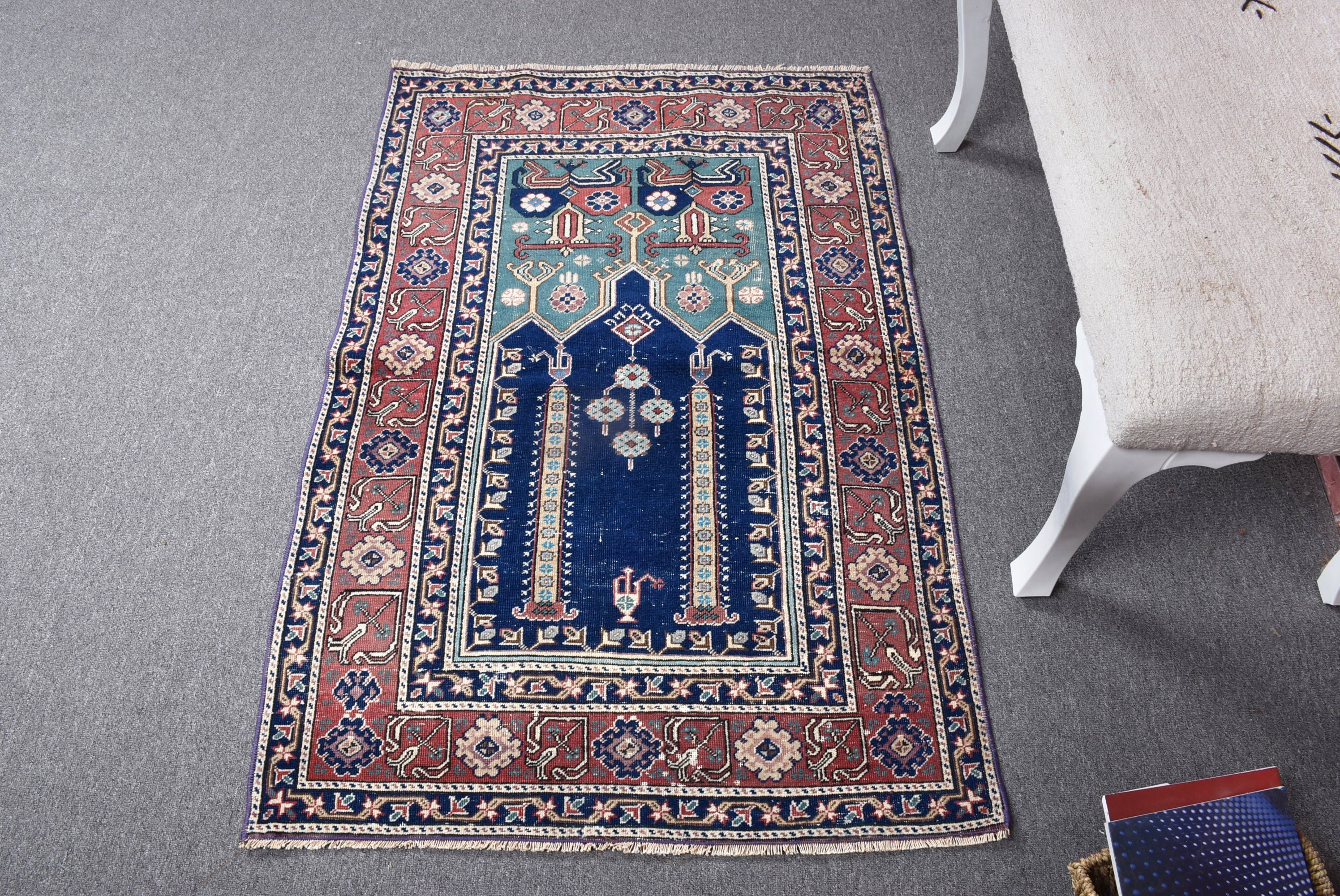 2.8x4.3 ft Small Rug, Ethnic Rugs, Vintage Rug, Rugs for Door Mat, Flatweave Rugs, Turkish Rugs, Neutral Rugs, Blue Kitchen Rug, Bath Rugs