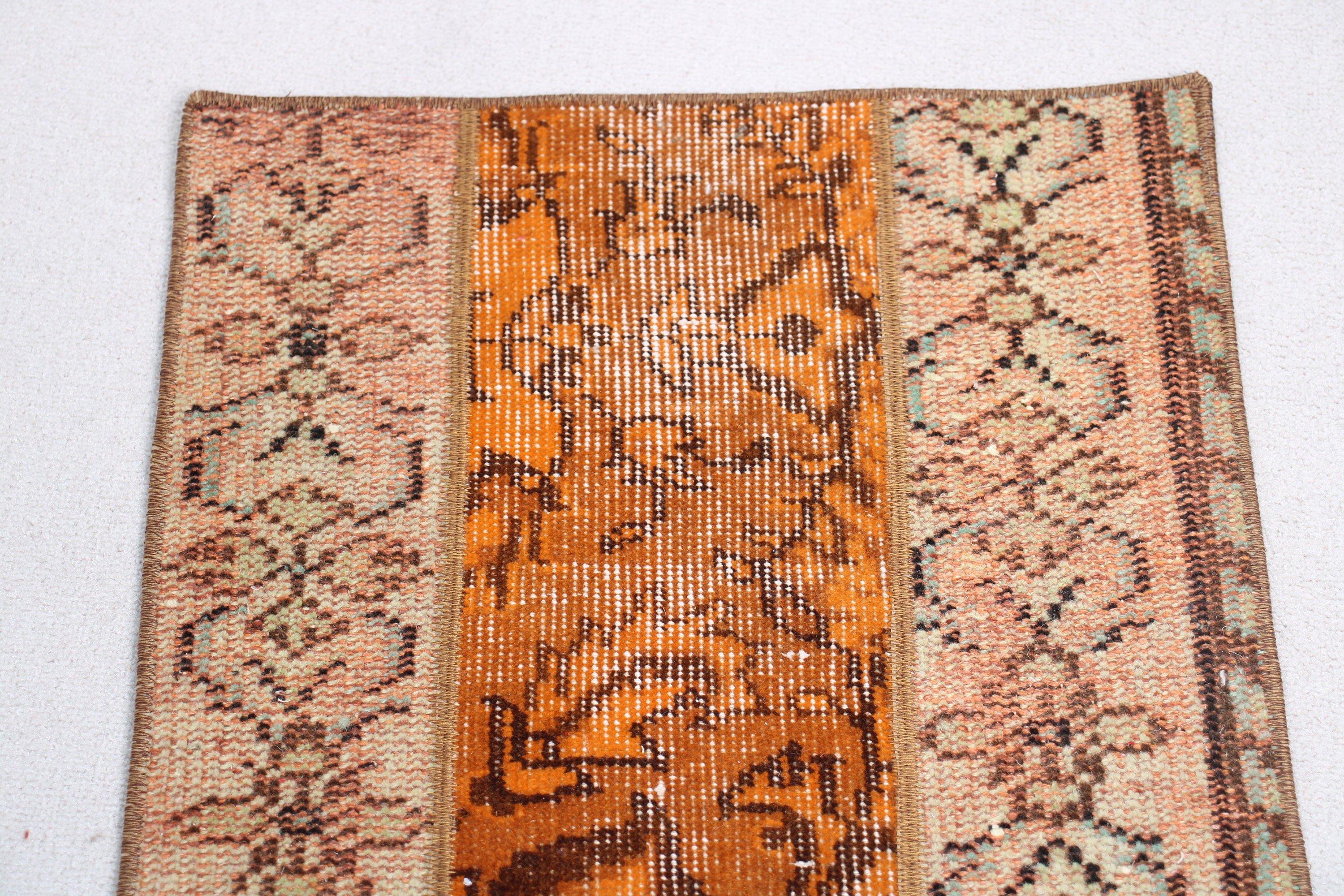 Kitchen Rugs, Rugs for Door Mat, Turkish Rug, Orange Floor Rugs, 1.7x3.8 ft Small Rug, Vintage Rug, Cool Rug, Door Mat Rugs