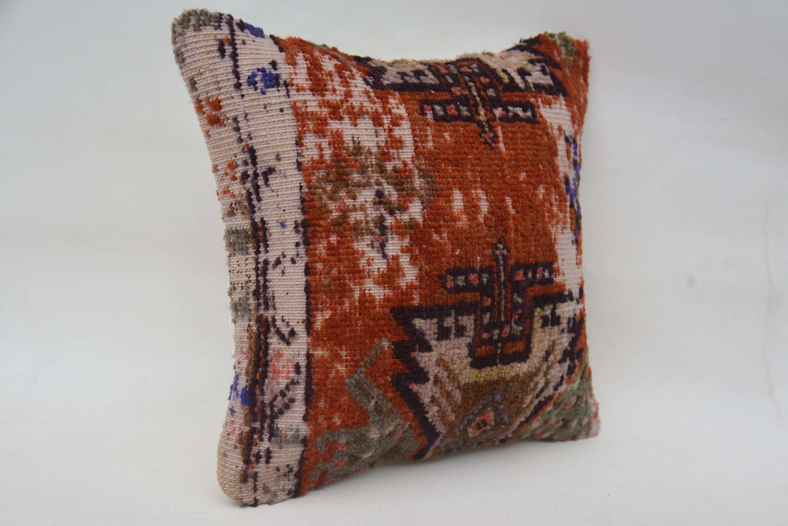 Kilim Pillow Cover, Vintage Pillow, 12"x12" Red Pillow Cover, Accent Cushion Case, Kilim Pillow, Muted Cushion Cover, Ikat Cushion Cover