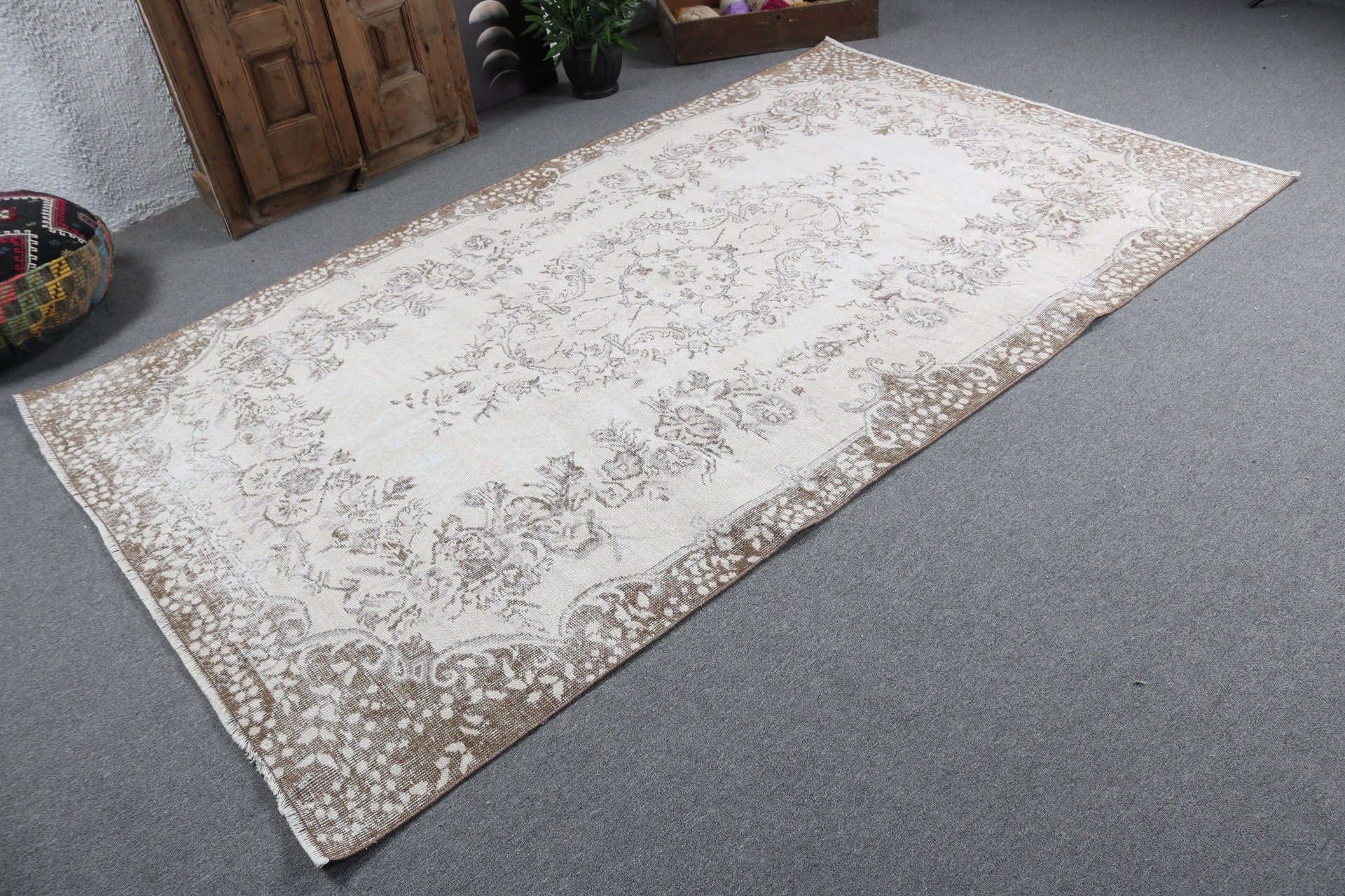 Beige Kitchen Rug, Vintage Rugs, Living Room Rugs, 5.5x9.2 ft Large Rugs, Large Oushak Rug, Turkish Rugs, Handwoven Rug