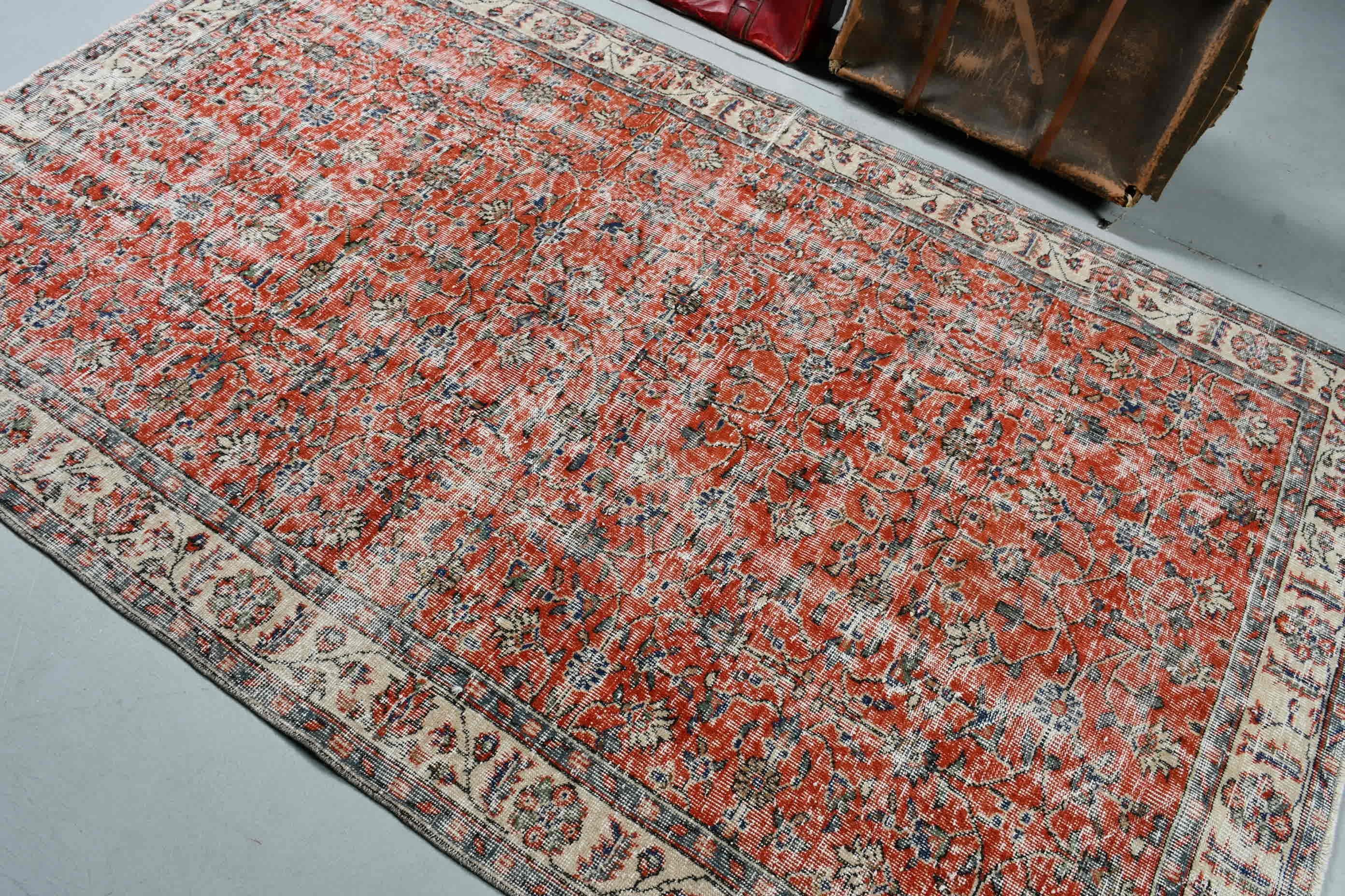 Kırmızı Oushak Halı, Sessiz Halı, Vintage Halı, Yatak Odası Halıları, 5.2x8.3 ft Büyük Halı, Oturma Odası Halısı, Anadolu Halısı, Türk Halısı, Yatak Odası Halıları