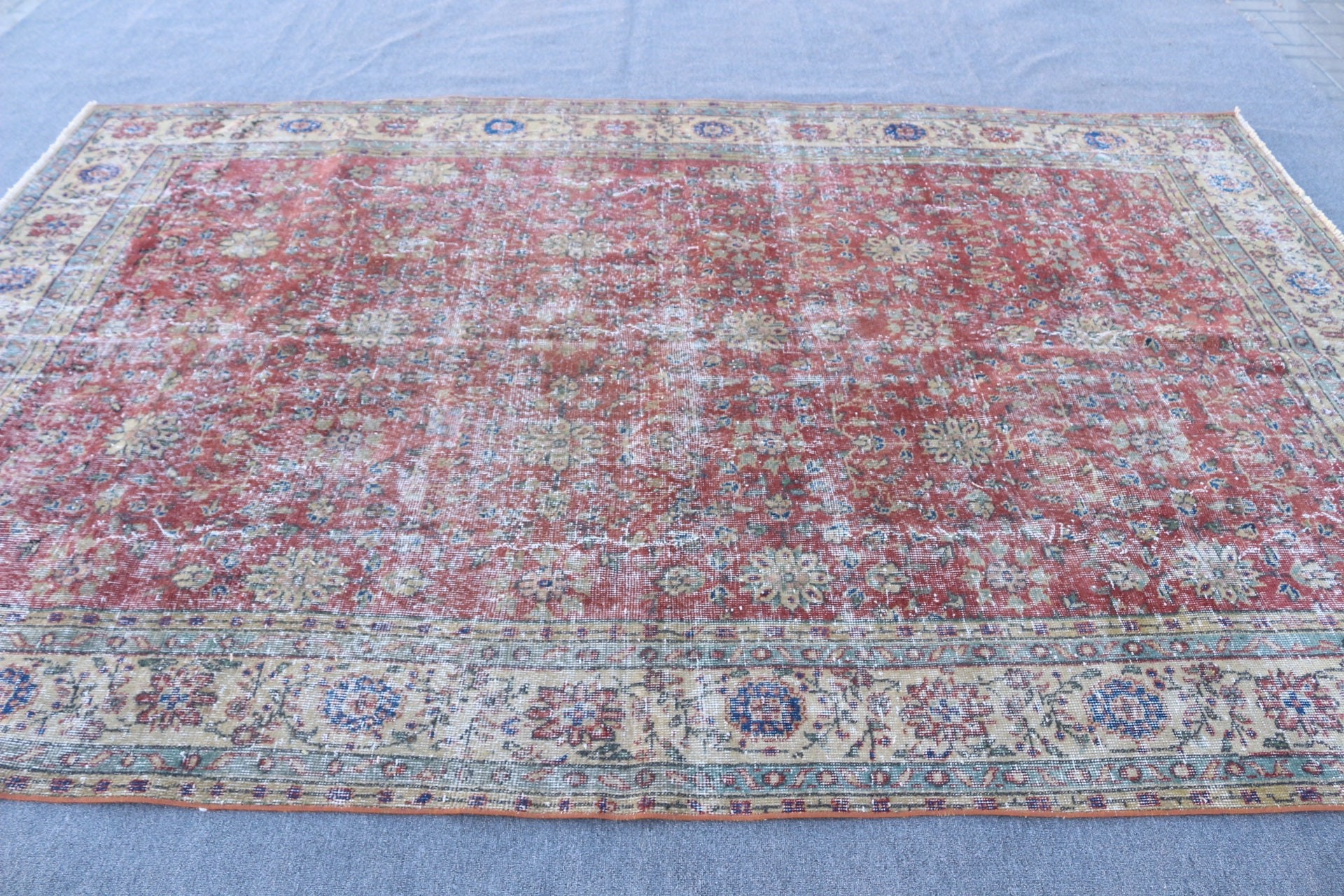 Red Home Decor Rug, Vintage Rug, Turkish Rugs, Living Room Rug, 6.8x10.3 ft Oversize Rug, Floor Rugs, Dining Room Rugs