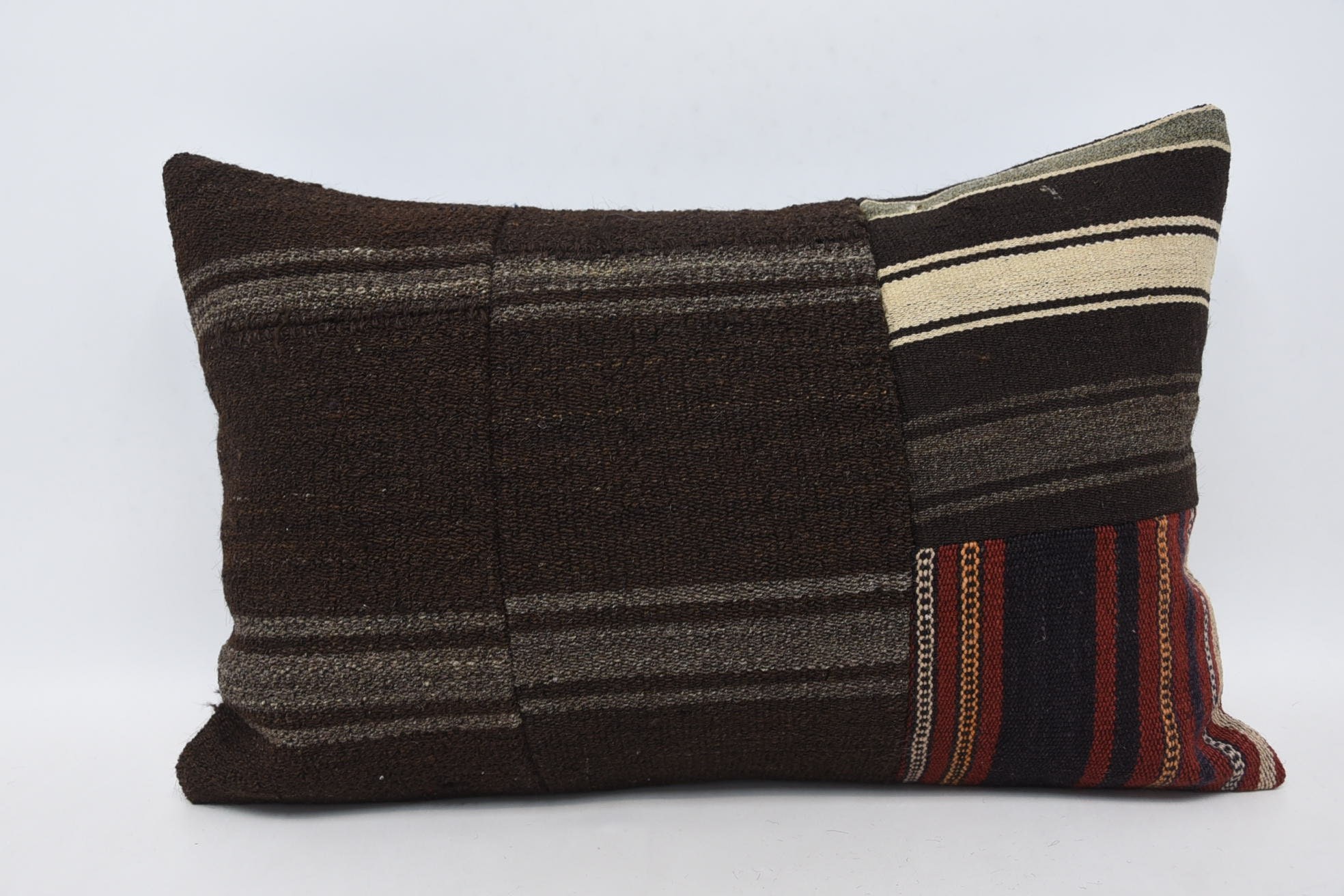 Throw Kilim Pillow, Interior Designer Pillow, Turkish Kilim Pillow, 16"x24" Brown Pillow Case, Ikat Pillow Case, Outdoor Patio Pillow Sham