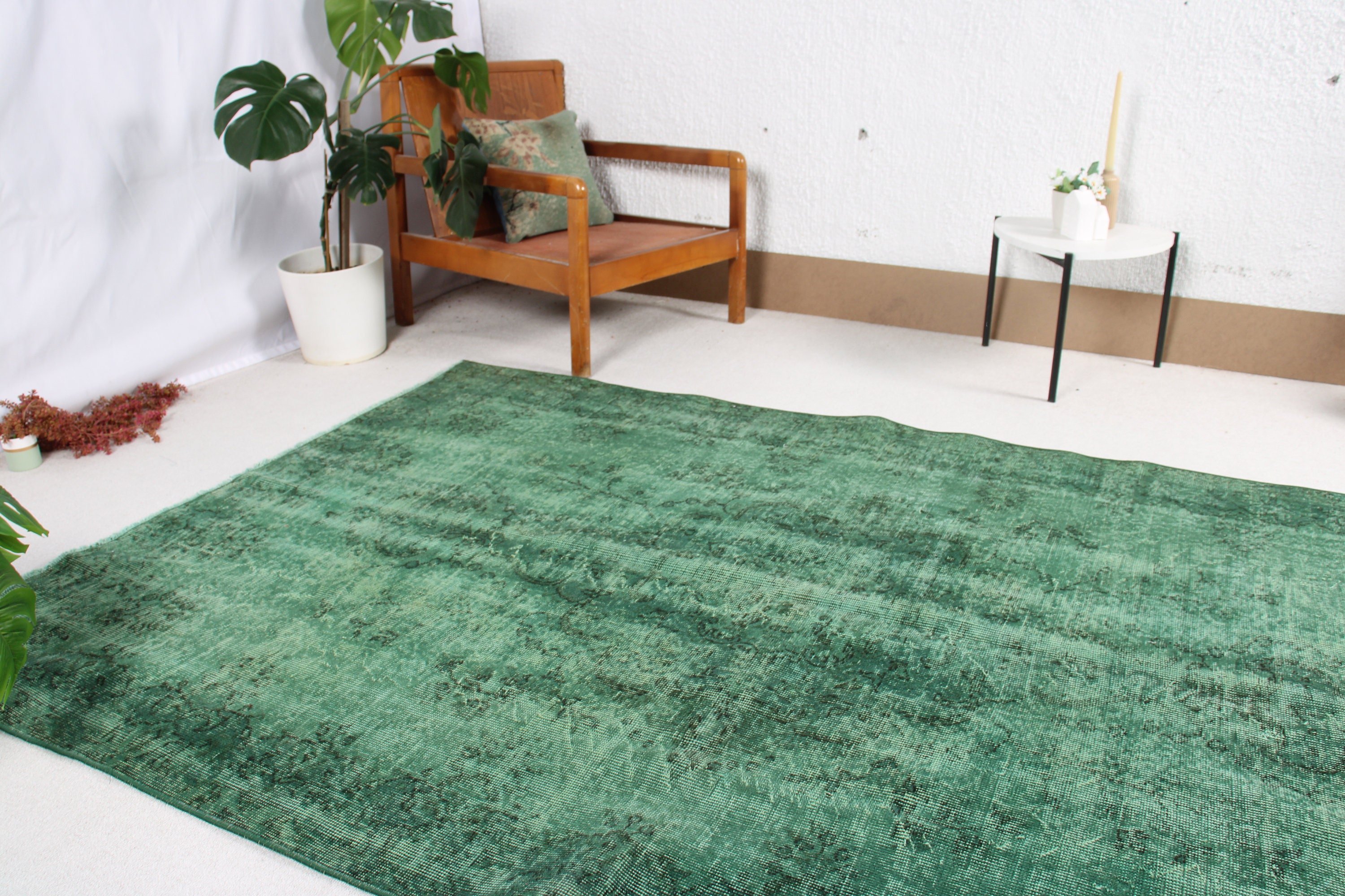 Vintage Rug, Green  5.2x7.9 ft Large Rugs, Anatolian Rug, Cool Rugs, Living Room Rug, Turkish Rugs, Dining Room Rugs