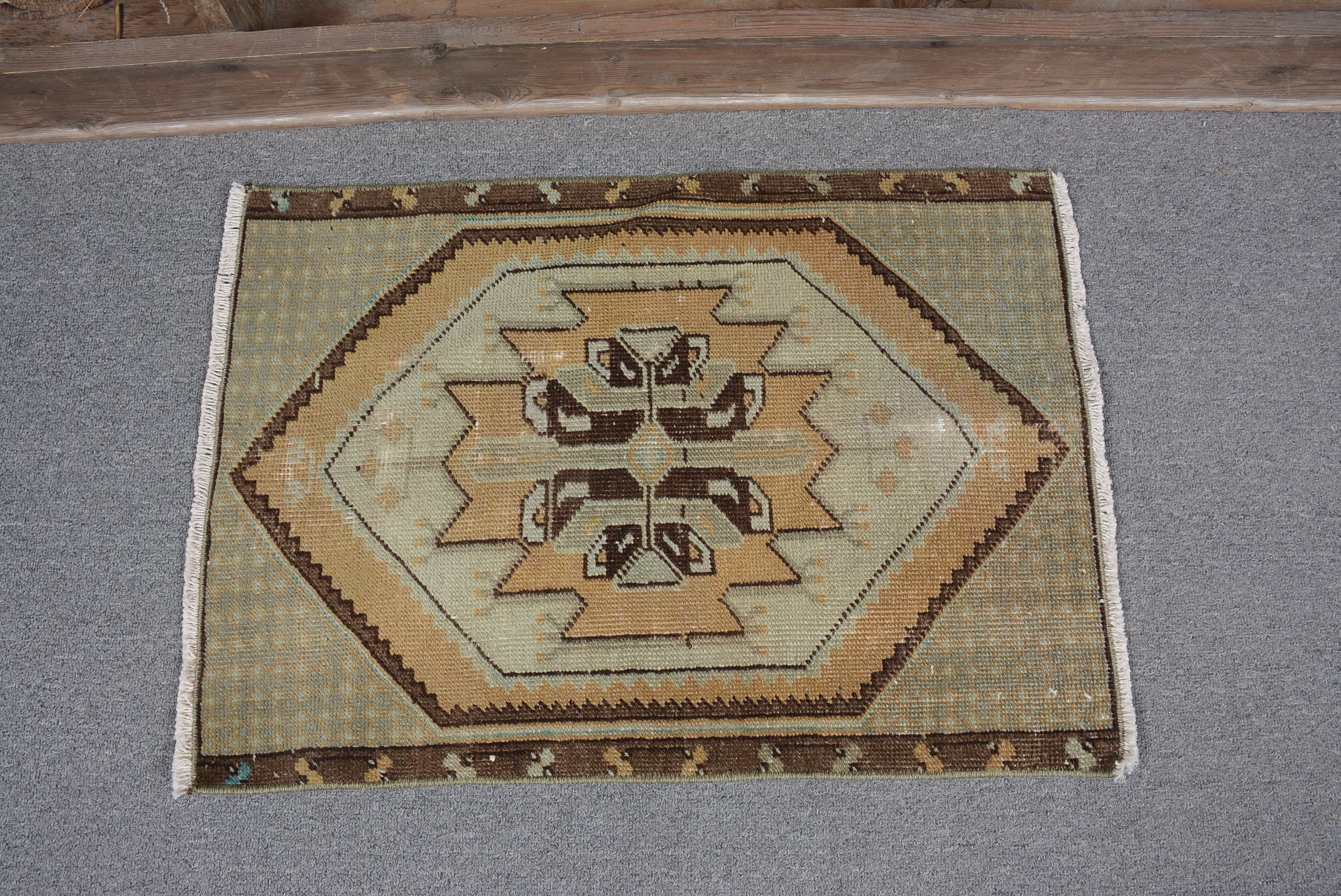 Brown Home Decor Rug, Entry Rug, Bedroom Rug, Door Mat Rug, 1.5x2.2 ft Small Rug, Vintage Rugs, Rugs for Bath, Turkish Rug