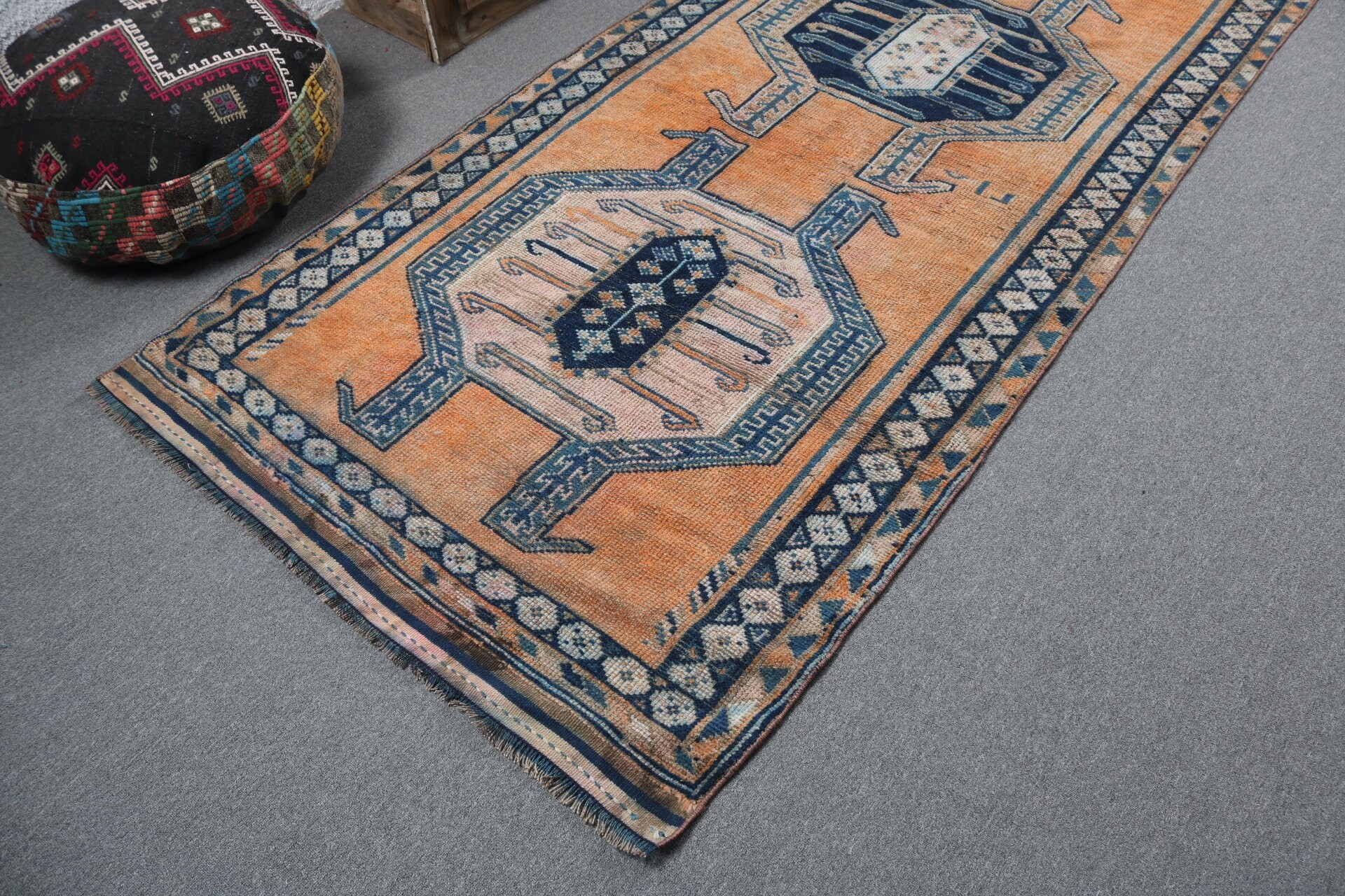 Long Runner Rugs, Orange Cool Rugs, 4.1x11.1 ft Runner Rugs, Vintage Rug, Bedroom Rug, Turkish Rugs, Rugs for Kitchen, Statement Rug