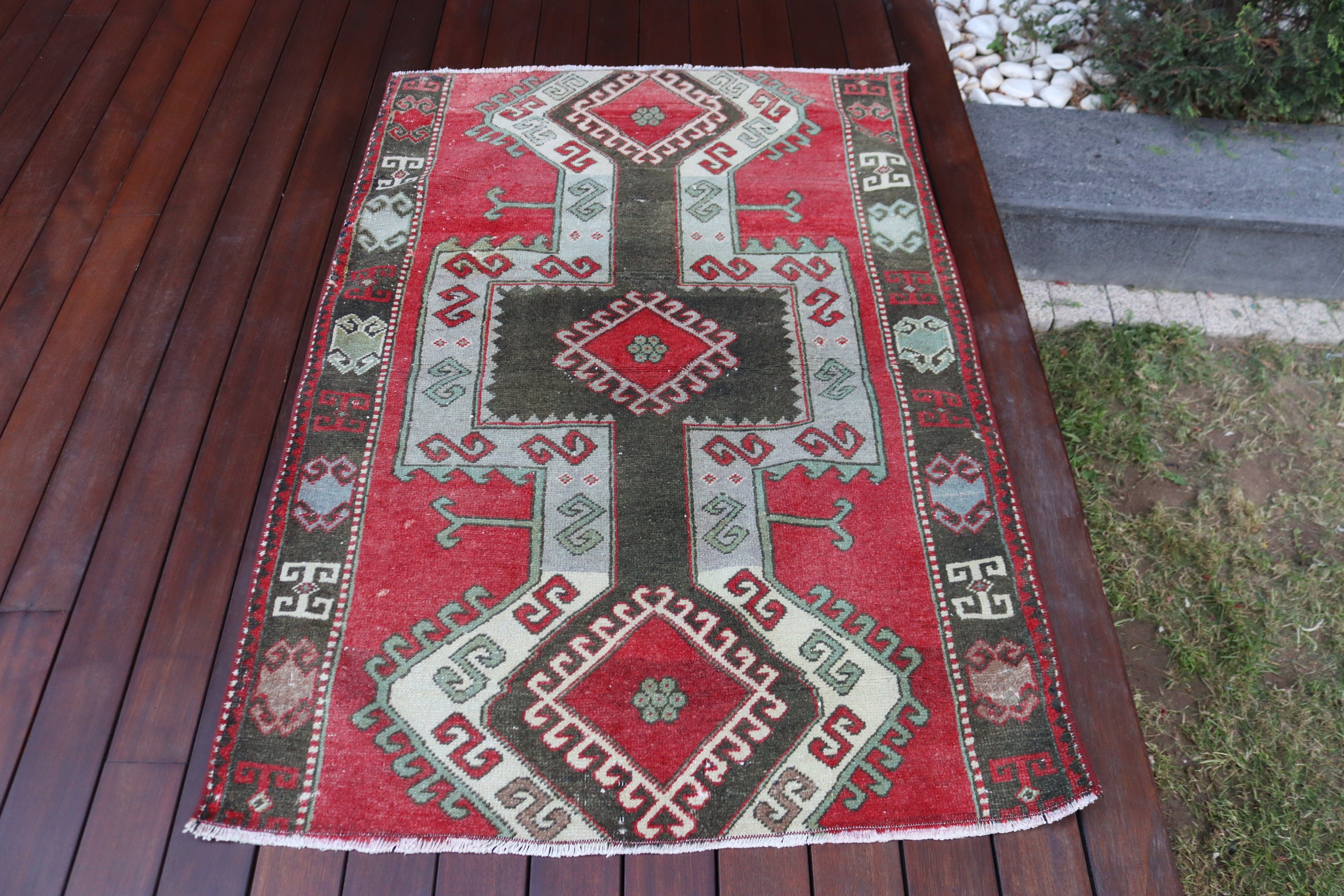 Moroccan Rug, Car Mat Rug, 3x4.3 ft Small Rugs, Wall Hanging Rugs, Rugs for Bath, Turkish Rug, Handwoven Rug, Red Modern Rug, Vintage Rug