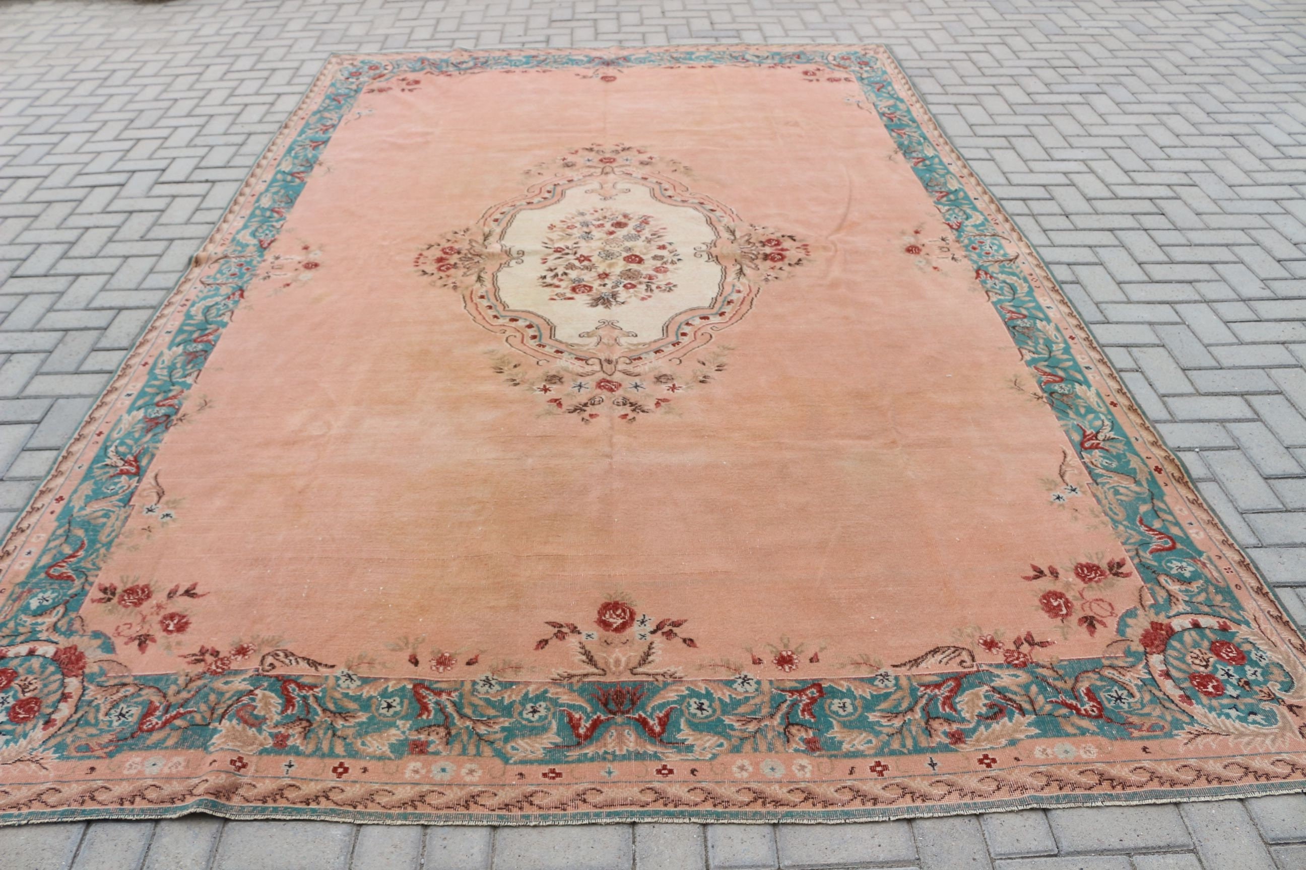 Living Room Rug, Oushak Rugs, Orange Cool Rug, 7.9x11.8 ft Oversize Rug, Antique Rug, Designer Rug, Vintage Rug, Saloon Rugs, Turkish Rug