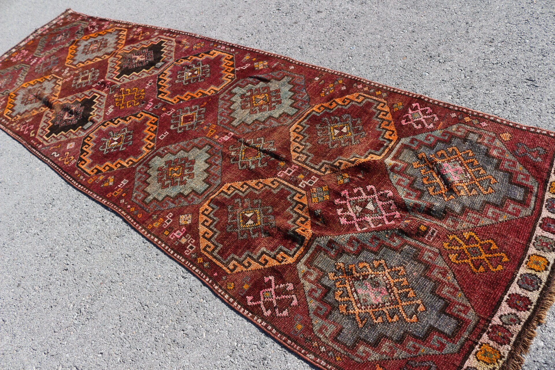 Ev Dekor Halısı, Sevimli Halı, Türk Halısı, Vintage Halı, Mutfak Halısı, Kahverengi 3.9x13.5 ft Runner Halı, Mutfak Halıları