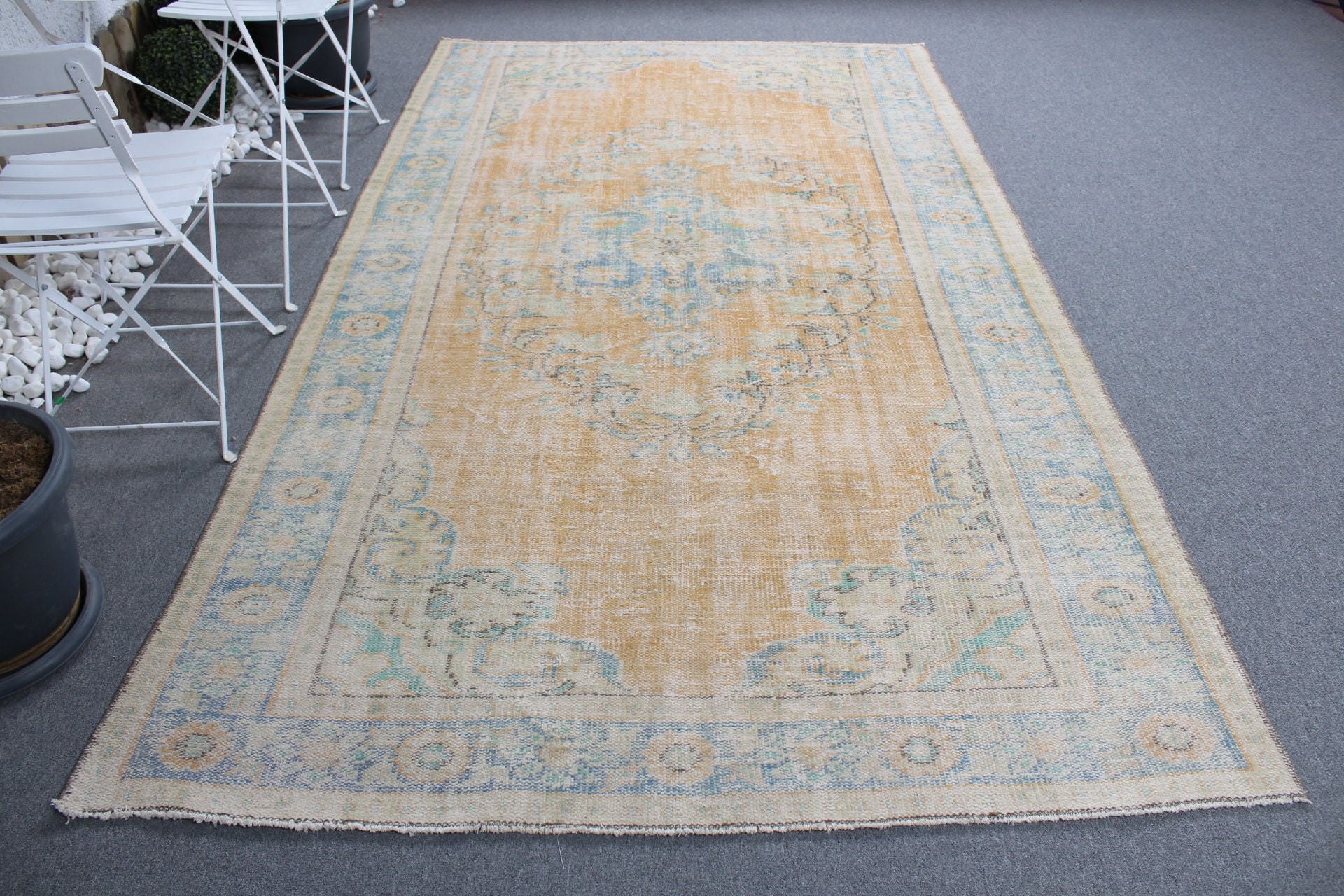 Vintage Rug, Orange Floor Rug, Turkish Rugs, Wool Rug, Rugs for Bedroom, Bedroom Rug, 5.7x9.3 ft Large Rug, Salon Rug