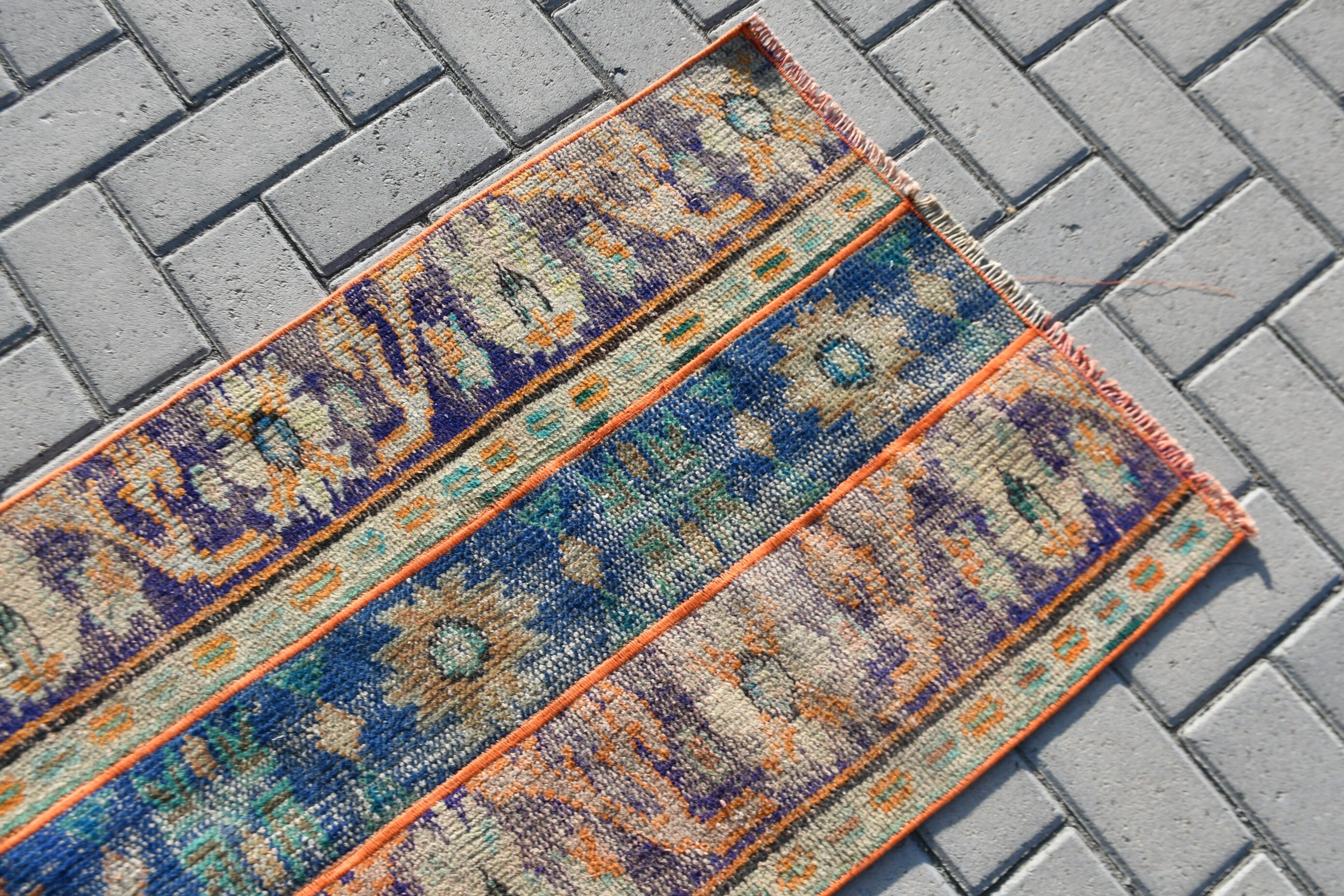 Duvara Asılı Halı, 2x3,4 ft Küçük Halı, Banyo Halıları, Vintage Halı, Mavi Antika Halılar, Türk Halısı, Banyo Halısı, Yün Halı, Havalı Halı