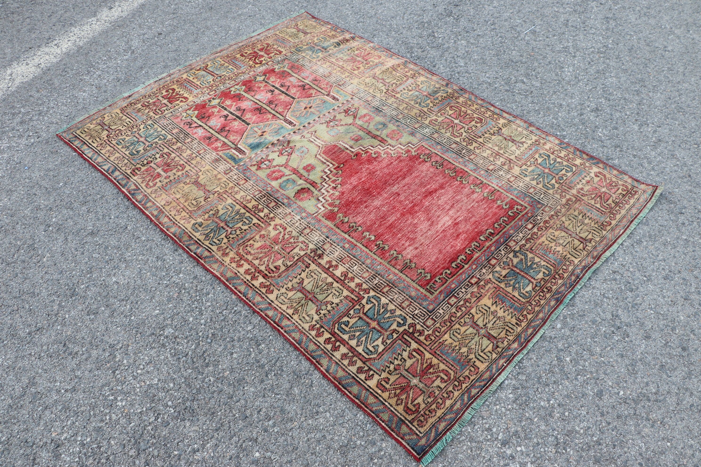 4.6x6.2 ft Area Rug, Indoor Rugs, Oriental Rugs, Red Moroccan Rug, Turkish Rugs, Vintage Rugs, Boho Rug, Dining Room Rugs, Kitchen Rug