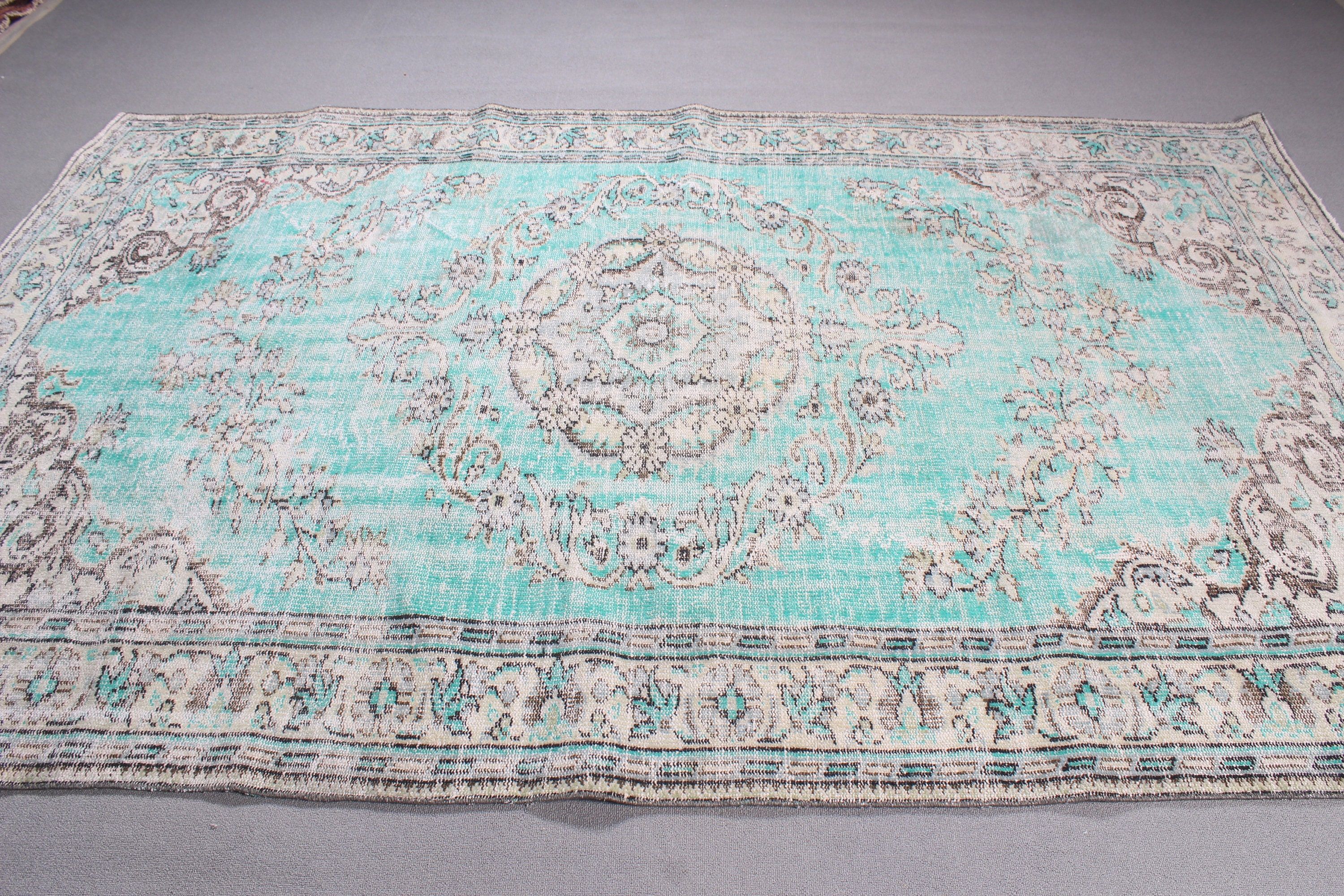 6.3x9.6 ft Büyük Halılar, Fas Halısı, Vintage Halılar, Türk Halısı, Yün Halılar, Büyük Oushak Halısı, Büyük Vintage Halılar, Yeşil Açıklama Halısı