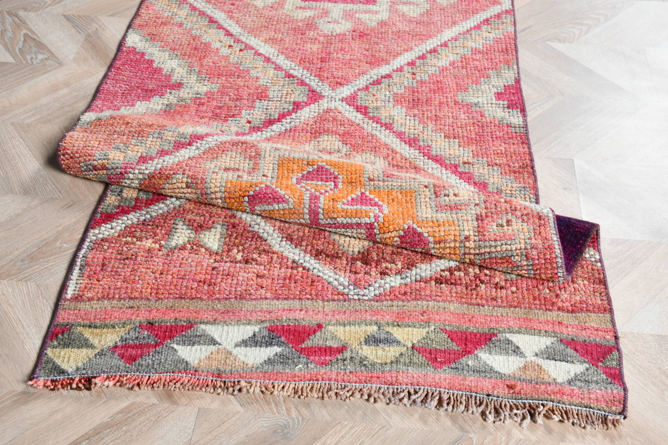 Pink Floor Rug, Kitchen Rug, Rugs for Hallway, 2.8x9.7 ft Runner Rugs, Turkish Rugs, Vintage Rugs, Outdoor Rug, Oriental Rug, Wool Rug