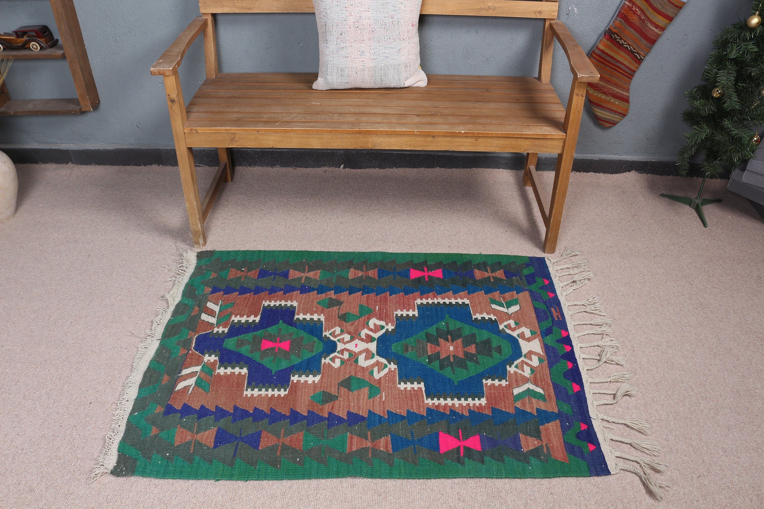 2.9x4 ft Küçük Halı, Yer Halısı, Ofis Halısı, Yatak Odası Halısı, Banyo Halısı, Araba Paspas Halısı, Yeşil Ev Dekor Halısı, Türk Halıları, Kilim, Vintage Halı